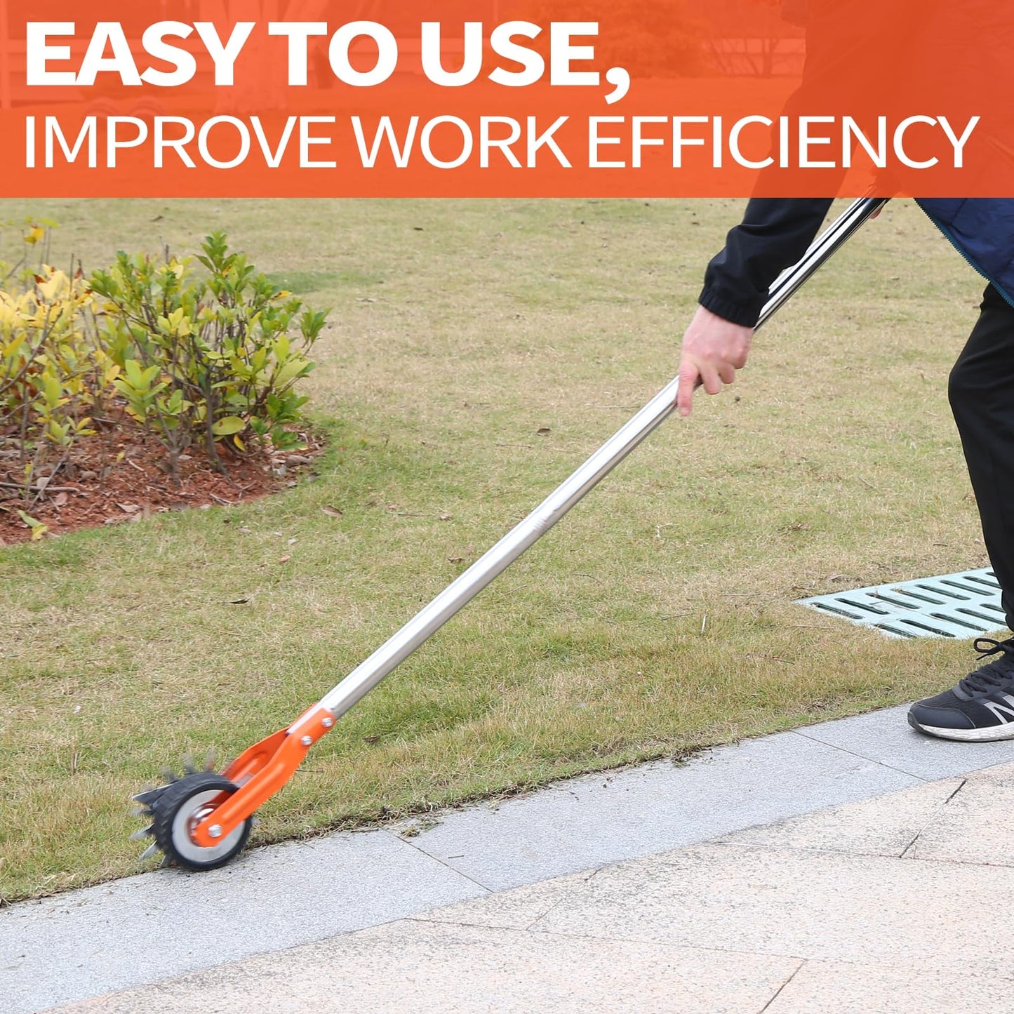Manual Lawn Edger with Wheel, Rotary Sidewalk Edger Tool for Garden and Yard, 4-Section Stainless Steel Handle with Cushion Grip, 67 in / 170 cm