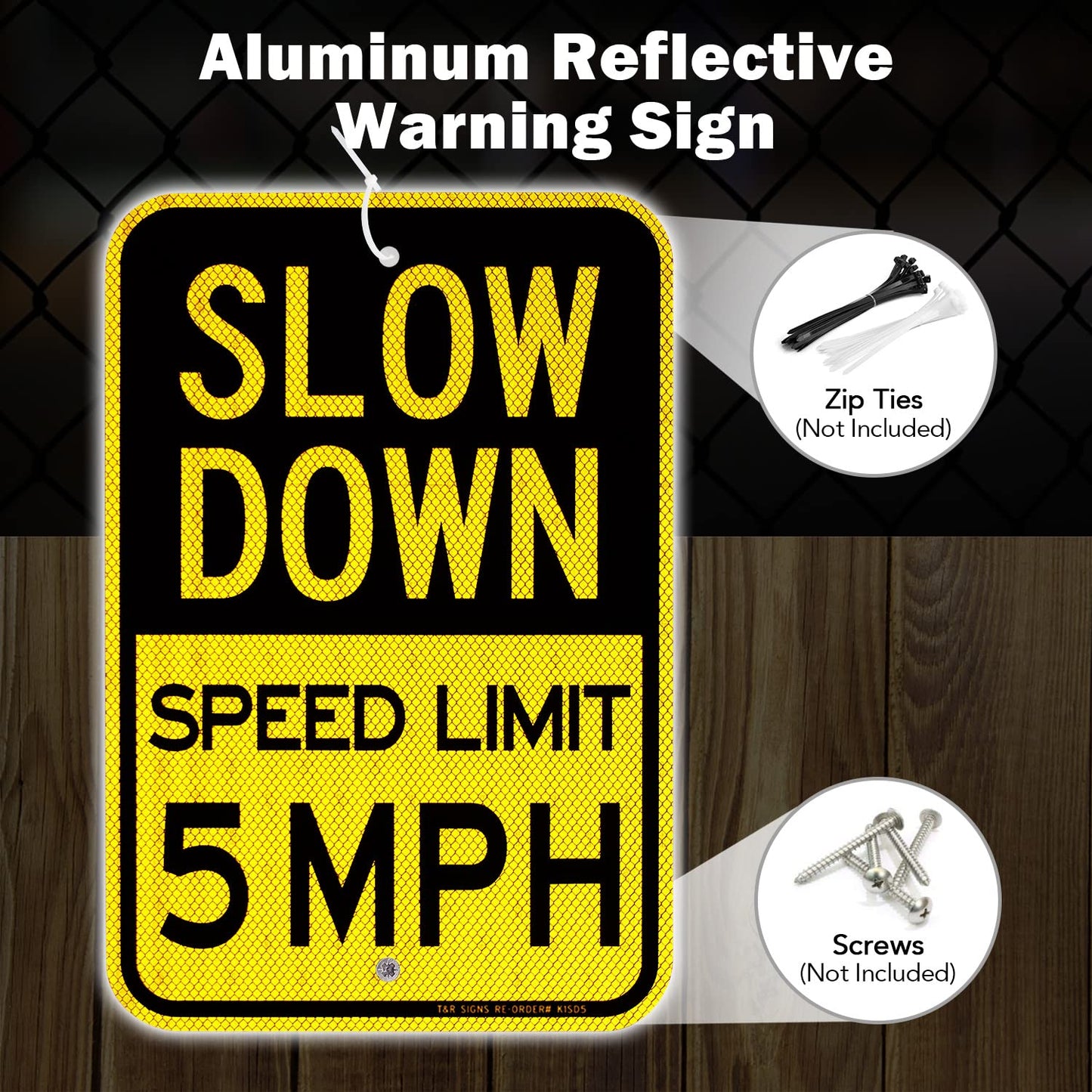 (3 Pack) Slow Down Speed Limit 5 MPH Sign, Slow Down Sign, 18" x 12" Engineer Grade Reflective Sheeting, Rust Free Aluminum, Weather Resistant, Waterproof, Fade Resistant, 2 Pre-drilled Holes