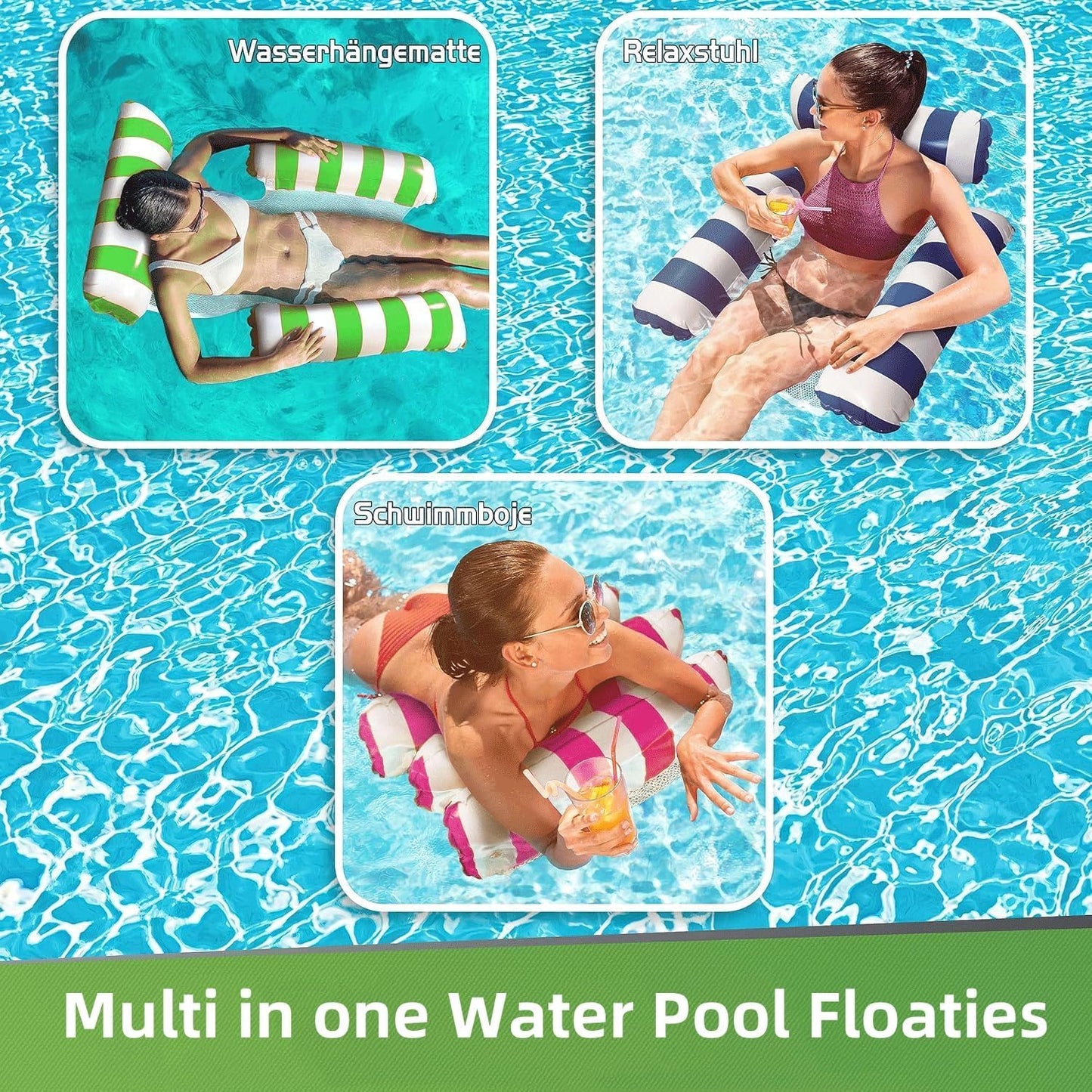 3 Pack 300 LB Water Floaties,Inflatable Pool Float Chair for Adults Swim Floating Party Vacation Fun and Rest (Blue & Dark Blue & Rose red)