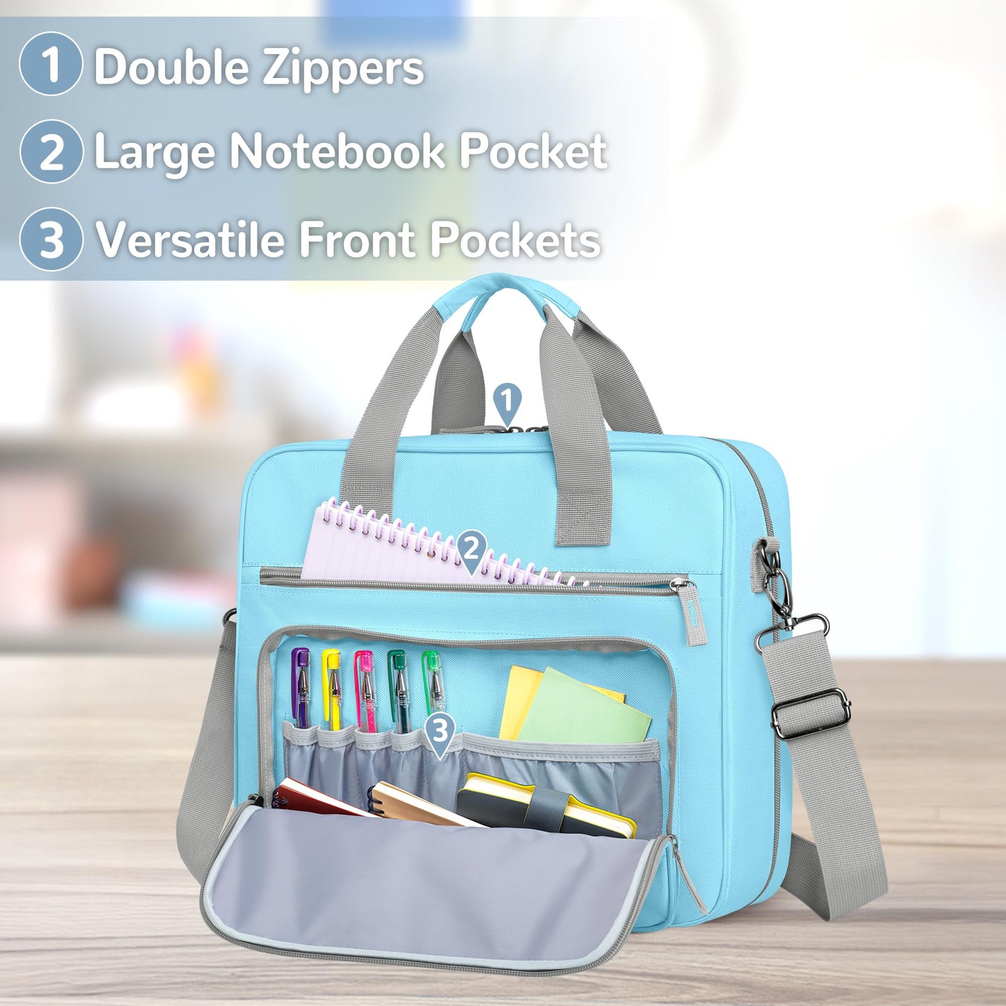 Yarwo 3 Ring Zipper Binder with Binder Pencil Pouch, Expanding File Organizer with Padded Sleeve Fit for 14 Inch Laptop, Portable Document Organizer Bag for Home, College, Office Supplies, Blue