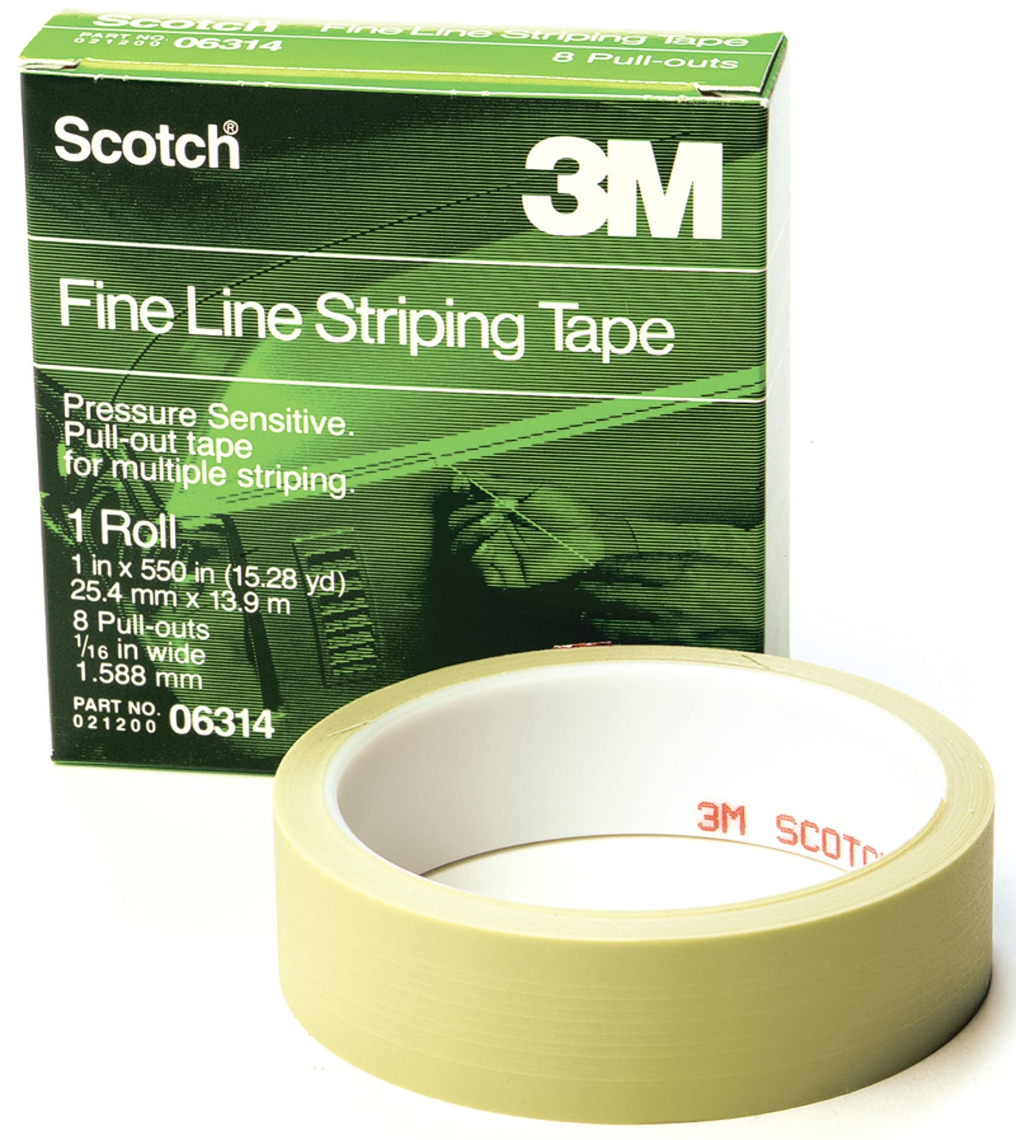 Scotch 06314 1" x 550" Fine Line Striping Tape with 8 Pull Outs