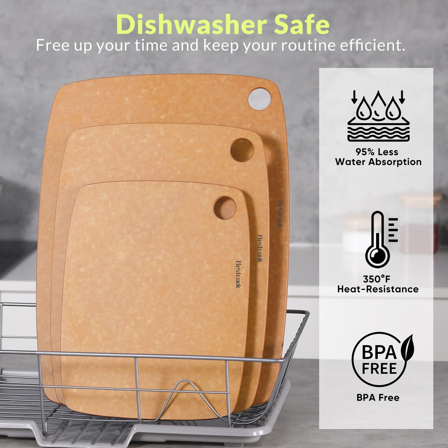 Wood Fiber Cutting Board for Kitchen [Set of 2] - High Density, Non-Porous, BPA-Free, Reversible Chopping Board, Dishwasher Safe, Knife-Friendly Cutting Board Set for Meat, Bread, Fruit, Wooden