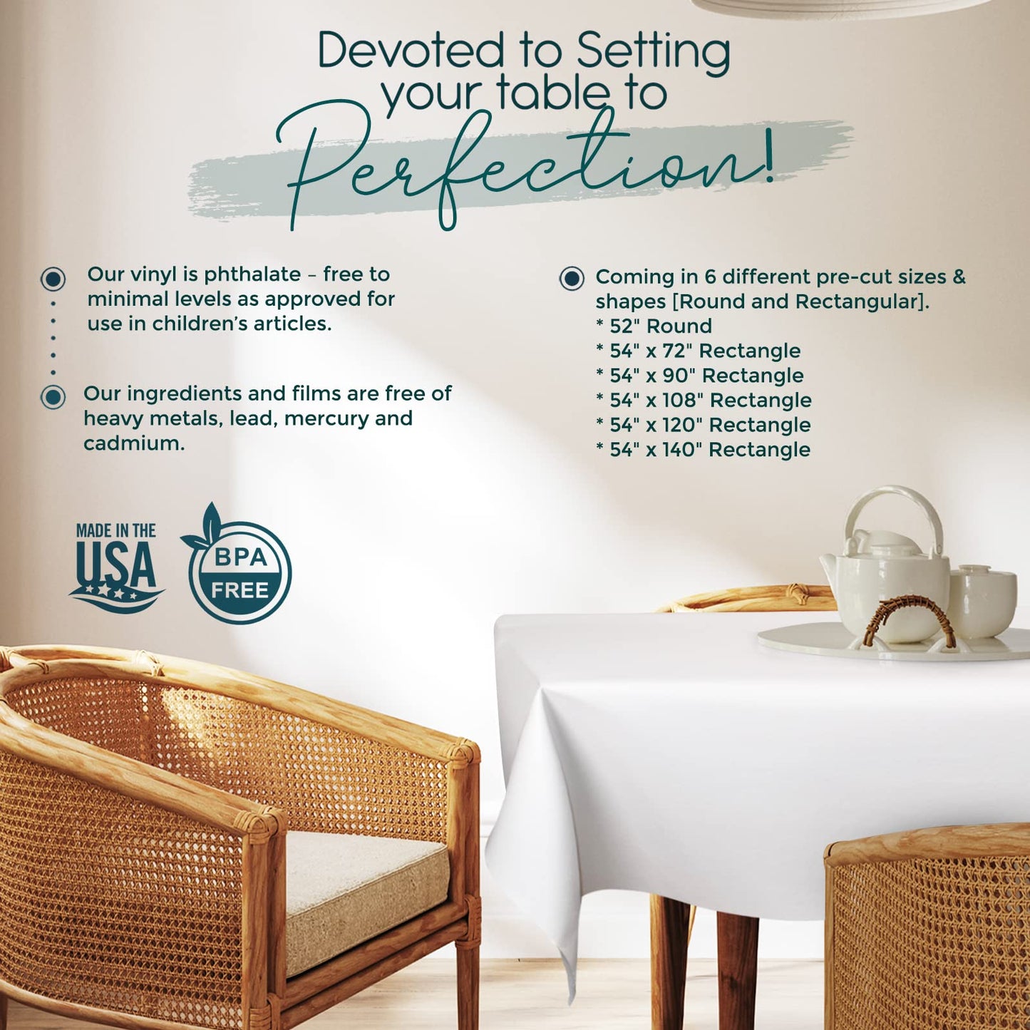 tablecloths by design - Quality Table Pad Protector, Superior Protection from Spills, Scratches & Heat - Reusable Table Cloth with Cushion Flannel Backing (90" L x 54" W)