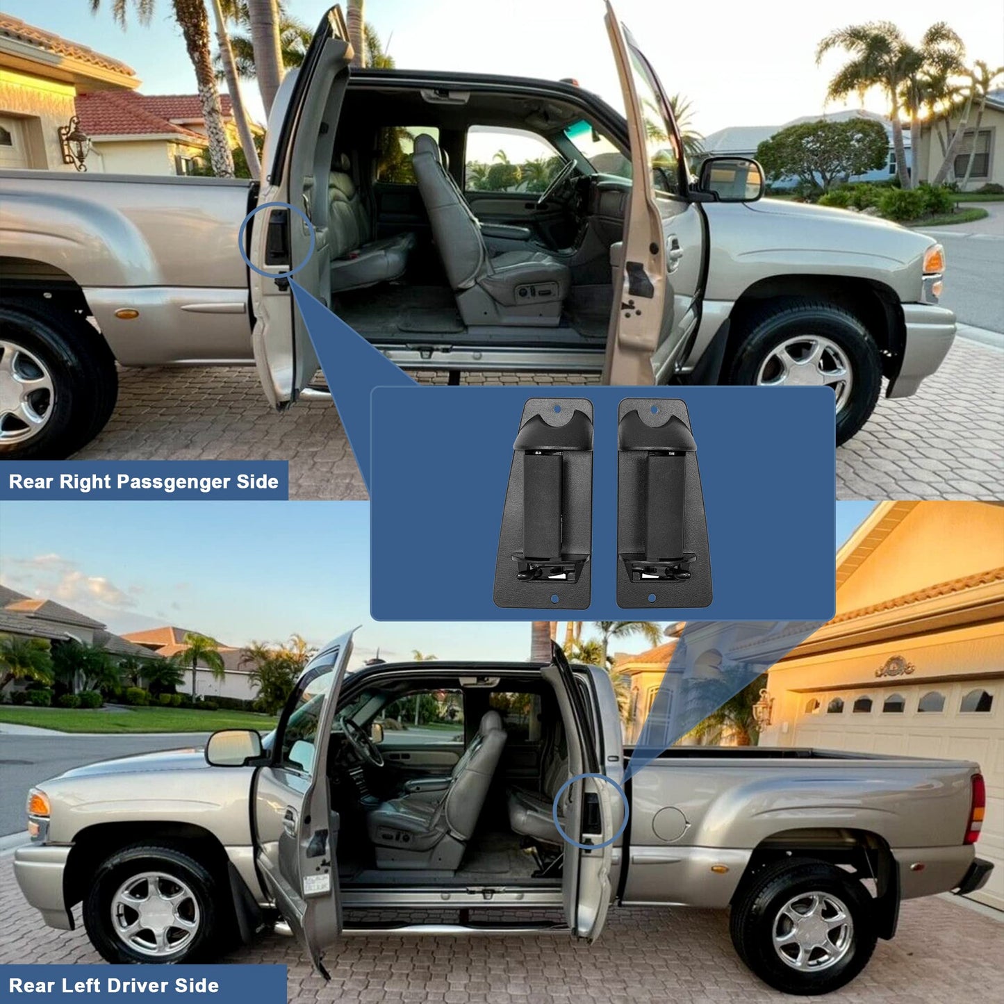Metal Exterior Door Handles, Compatible with 1999-2007 Chevy Silverado, GMC Sierra 1500 2500 3500, Extended Cab Rear Outside Left Driver & Right Passgenger Side | Replace# 15758171, 15758172