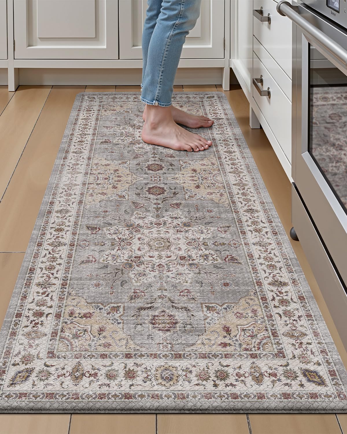 LUMI Kitchen Mat Anti Fatigue Cushioned, Memory Foam Padded Standing Rug Washable, Non Slip Comfort Floor Runner for Home, Sink, Laundry, Office, 24" x 59", Grey