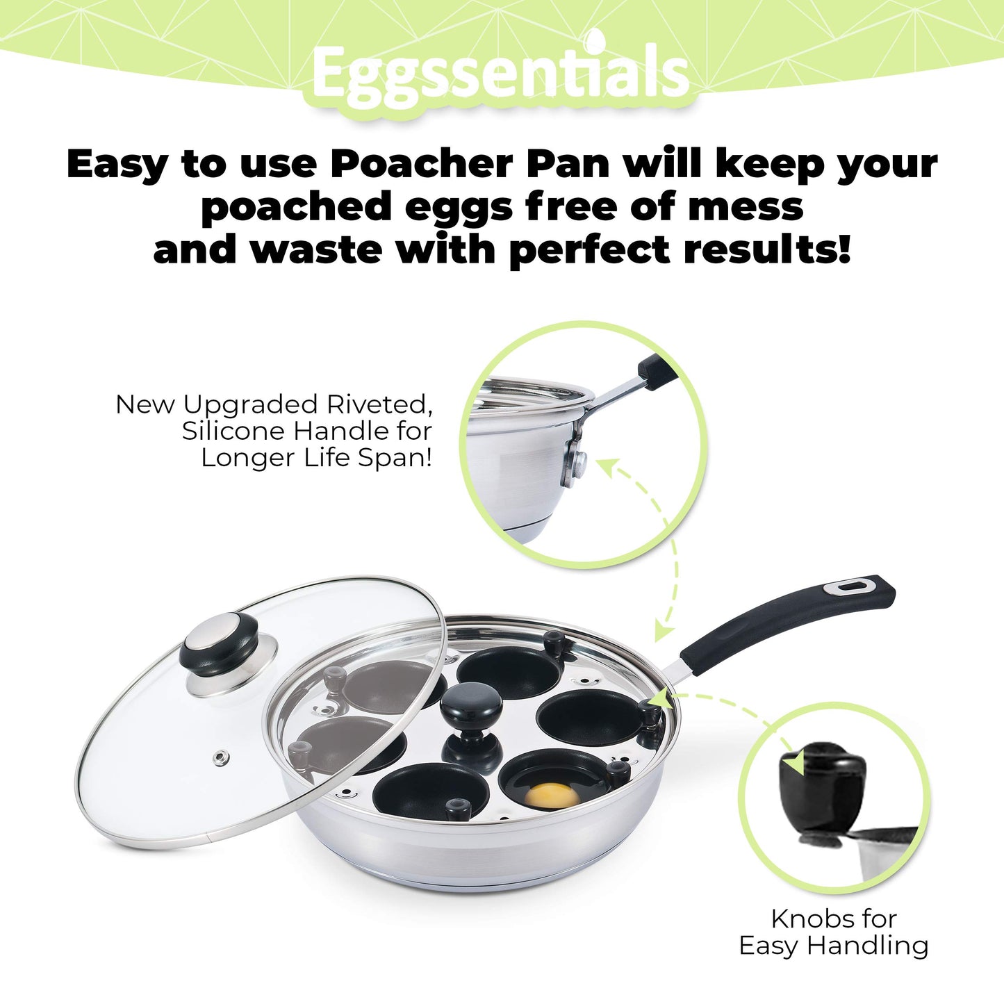 Egg Poacher Pan Nonstick Poached Egg Maker, Stainless Steel Egg Poaching Pan, Poached Eggs Cooker Food Grade Safe PFOA Free with Spatula, Egg Poachers Cookware