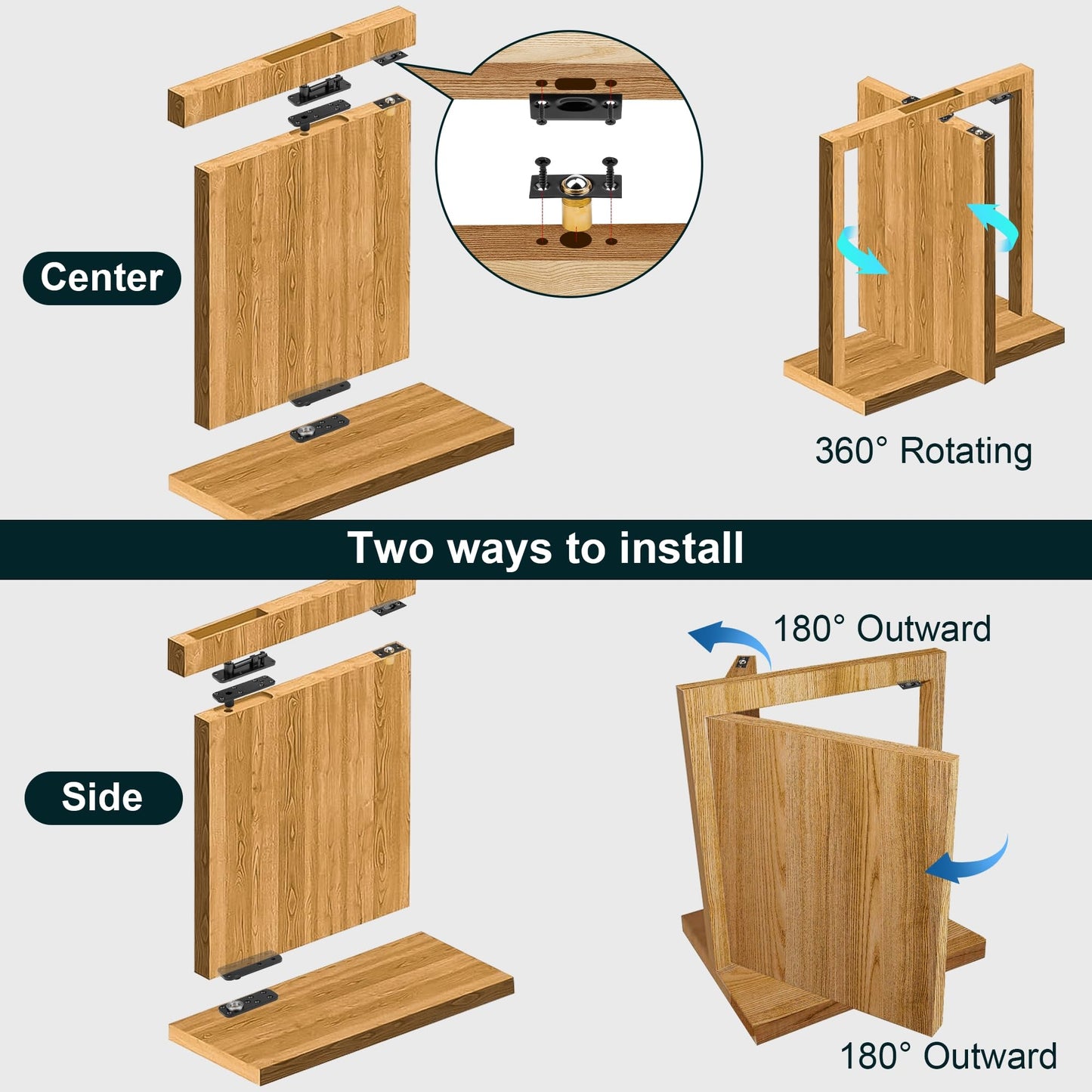Hidden Door Hinge,Heavy Duty Pivot Hinge,570Lbs Load-Bearing,Solid Stainless Steel,Swinging 360°Rotation,Hidden Hardware/System for Secret Door or Concealed Bookcase with 2 Drills