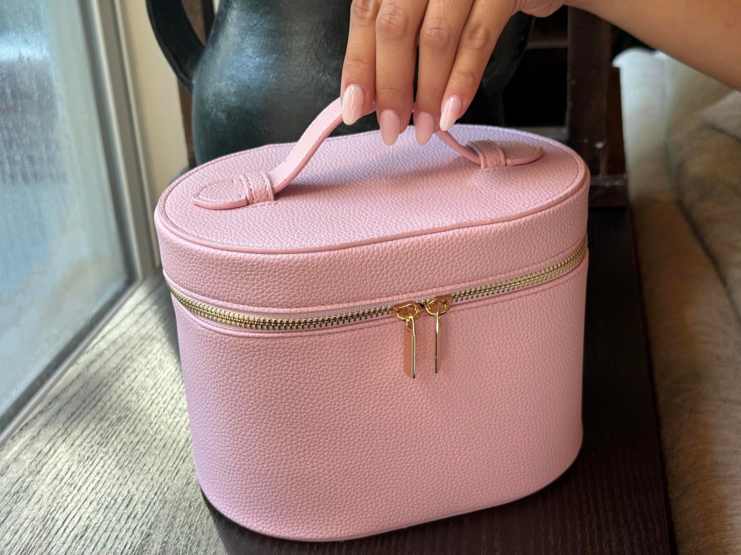 JAZD Vanity Case Makeup Bag with Removable Organizer Divider, Travel Toiletry Cosmetic Organizer for Women (PINK)
