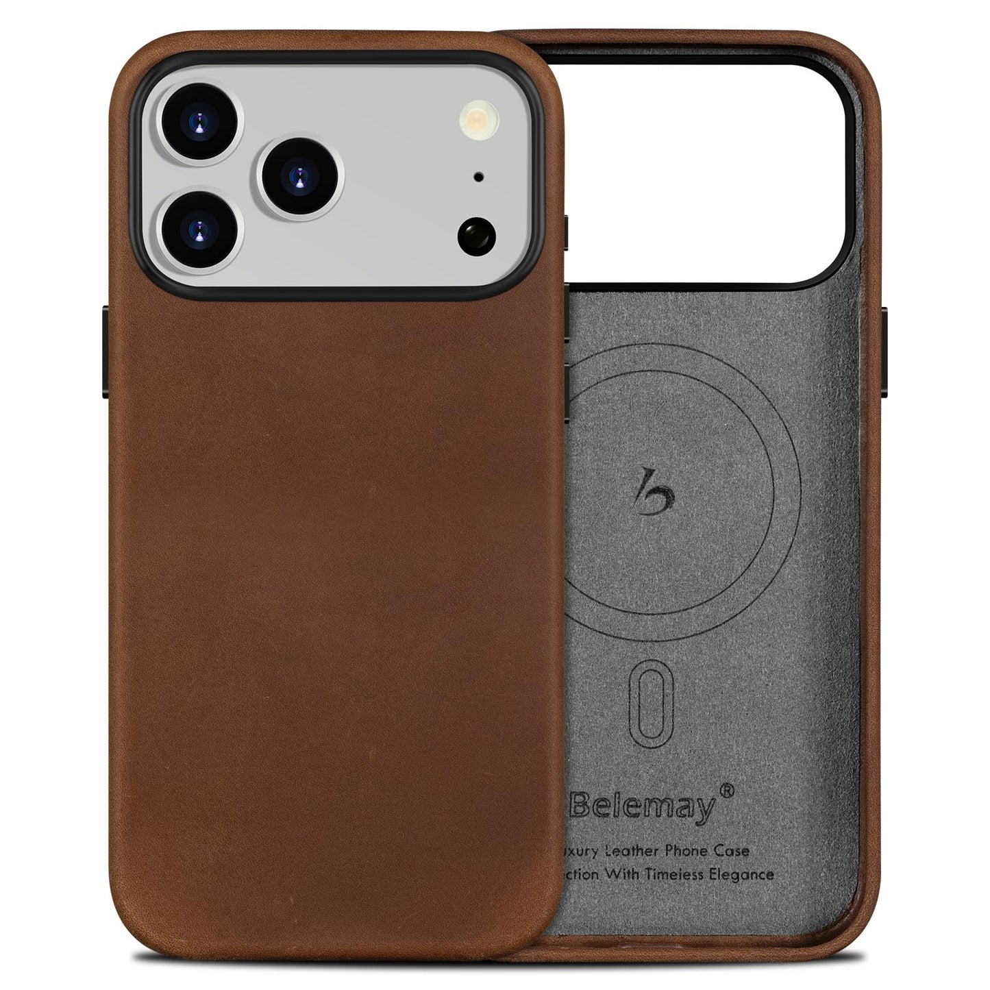 Belemay Handcrafted Crazy Horse Leather Case for iPhone 17 Pro Max, Compatible with MagSafe, Vintage Aesthetic, Two-Tone Effect, Unique Patina, Camera Control Button Coverage (6.9"), Vintage Brown