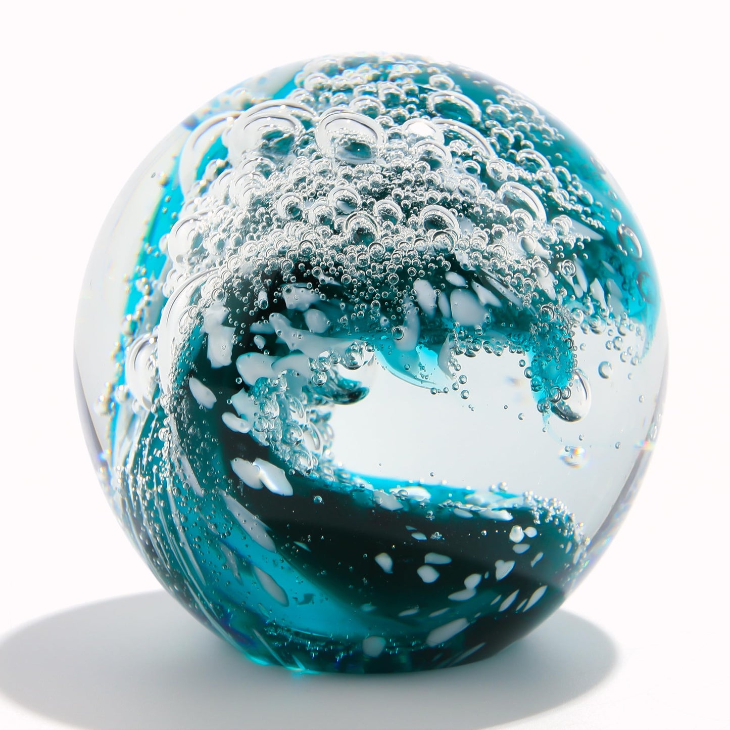 Qianwei Hand Blown Glass Figurines Ball Ocean Waves,Paperweight Glass Ball,Home Decor Collectible,Aquarium Decor,Office Decor Ocean Lovers