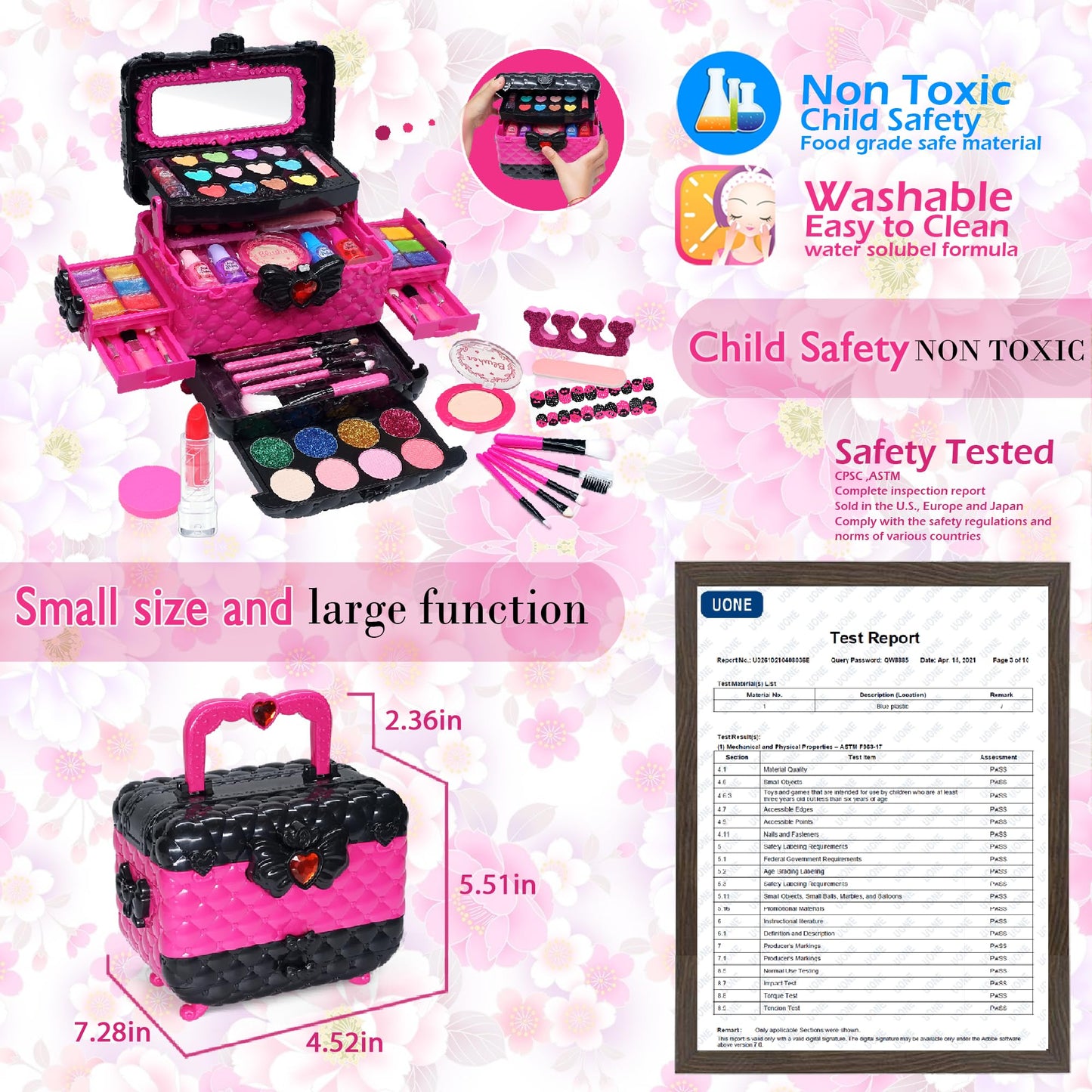 Mrabbitoo Kids Makeup Kit for Girl - Kids Toys Washable Real Girls Make Up Set Princess Little Girl Makeup, Children Pretend Play Makeup Set Toys for Girls Age 3-12 Christmas Birthday Gifts (Rose)