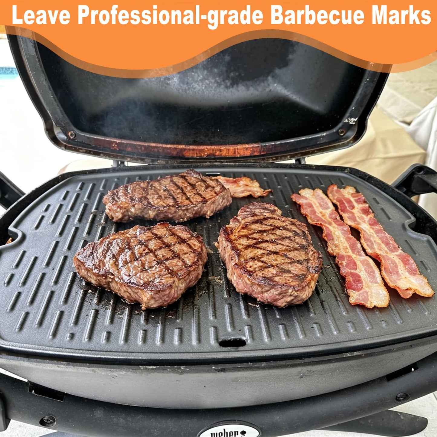 7582 Cast Iron Reversible Cooking Griddle Plate Replacement for Weber Q100 Q1200 Q1400 Q120 Q1000 Gas Grill, BBQ Accessories for Weber 50060001 51060001 52020001,1 Pack
