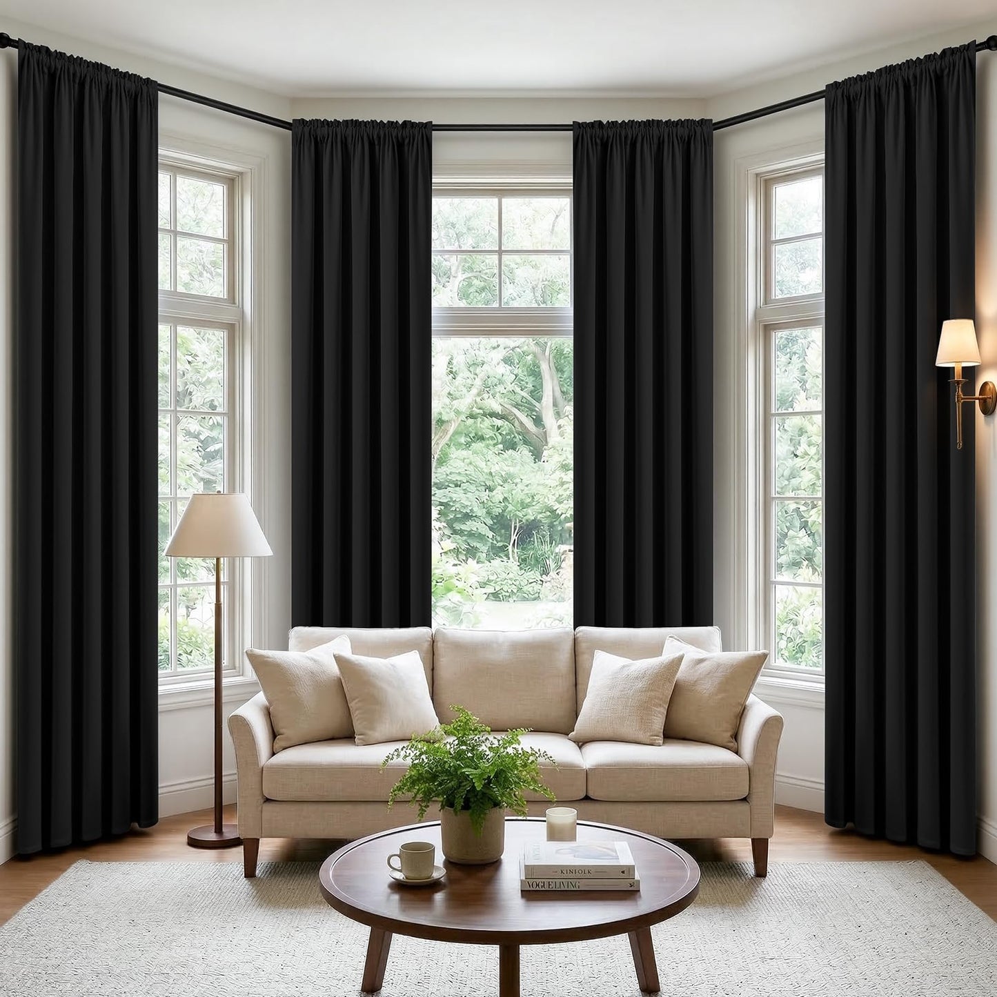 CUCRAF Blackout Curtains 2 Panels,Thermal Insulated Room Darkening Rod Pocket Black Out Curtains 84 Inch Long for Bedroom Living Room,52Wx84L Inch,Black
