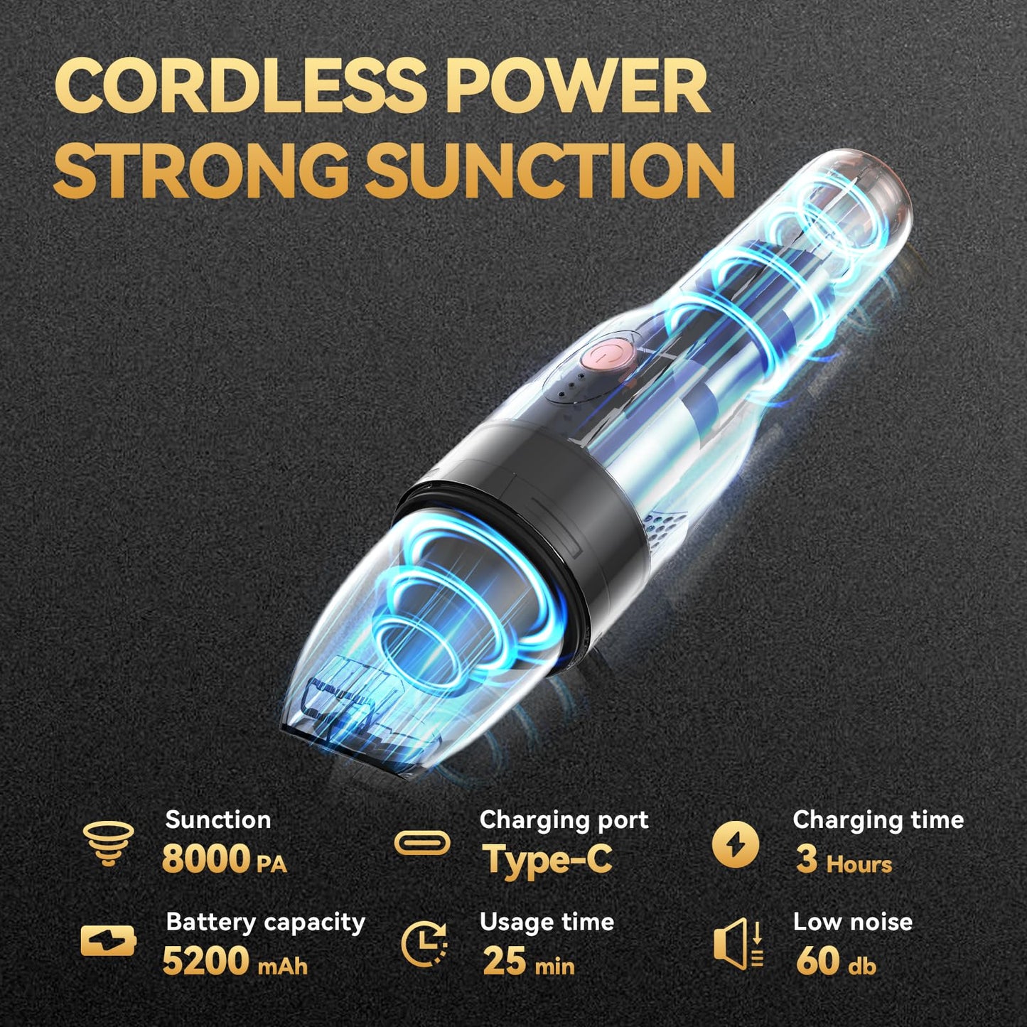 Blozor Handleld Vacuum Cordless -Car Vacuum Portable Rechargeble -Hand Held Small Vacuum Cleaner Car Seats, Home, Quick Cleanup, Strong Suction, Lightweight, Includes Crevice Nozzle & Brush -H3