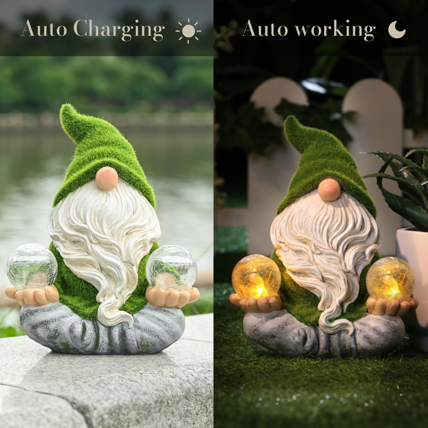 TERESA'S COLLECTIONS Garden Gnomes Decorations for Yard with Solar Lights, Yoga Gnome Resin Flocked Zen Garden Sculptures & Statues for Outdoor Front Porch Patio Santa Decor, Ideal Gifts, 8"