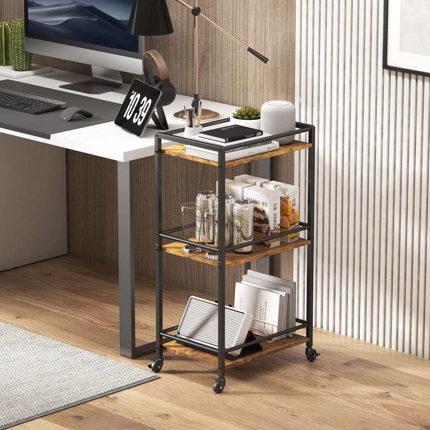 Lifewit Bar Cart for The Home, 3 Tier Small Coffee Cart, Rolling Mini Wine Cart with Lockable Wheels, Drink Serving Cart for Kitchen, Living Room, 17" x 11.8" x 32.1", Rustic Brown