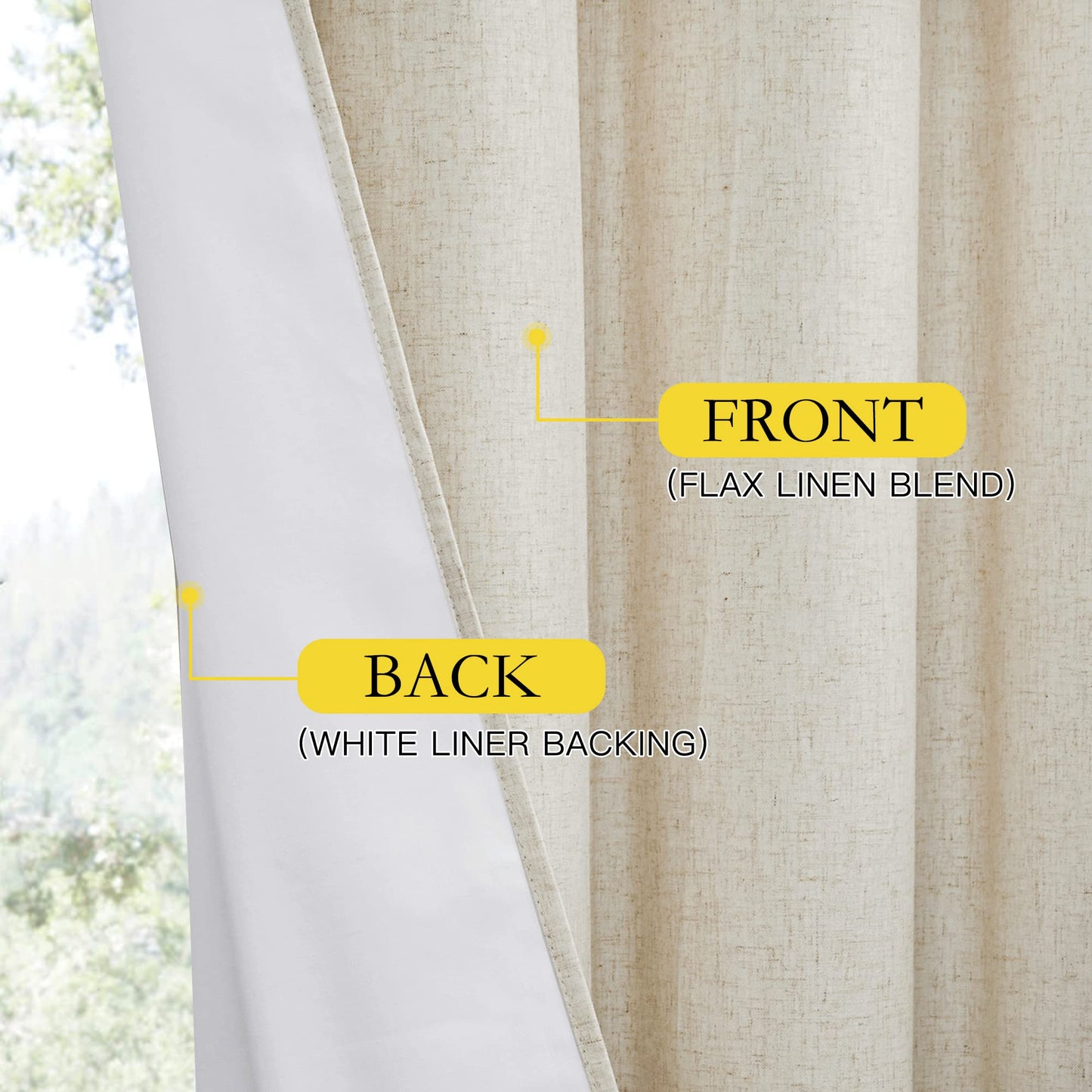 NICETOWN Natural 100% Blackout Linen Curtains 84 inch Long Burg for Living Room,1 Pair,62" Width Each Panel,Farmhouse Thick Completely Blackout Window Treatment Thermal Insulated Drapes