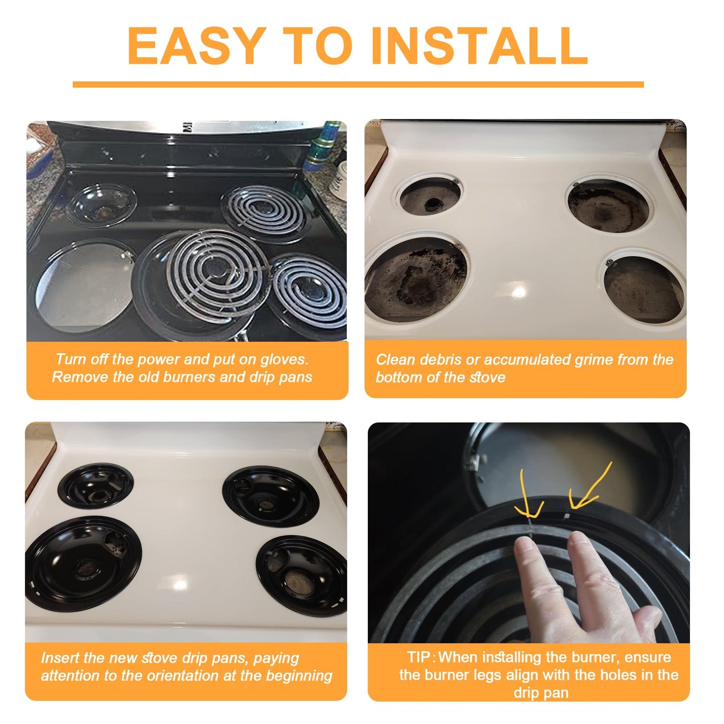 5304430149 5304430150 Porcelain Burner Drip Pan Set Fit for Ken-more, Fri-gidaire Stove Replacement 318067041 318067051 Electric Range Cooktop Includes 2 8-Inch and 2 6-Inch Pans