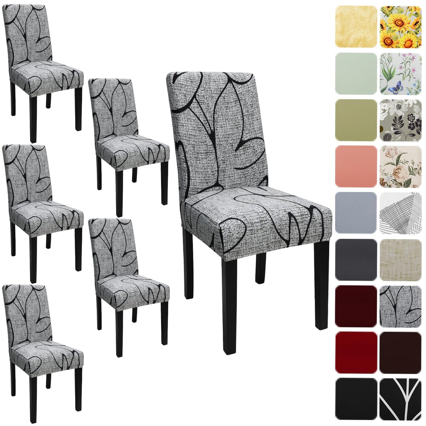 Keyroal Dining Room Chair Covers Set of 6, Stretch Printed Parsons Chair Slipcovers Spandex Removable Washable Kitchen Chair Protector Cover for Dining Room, Hotel, Ceremony