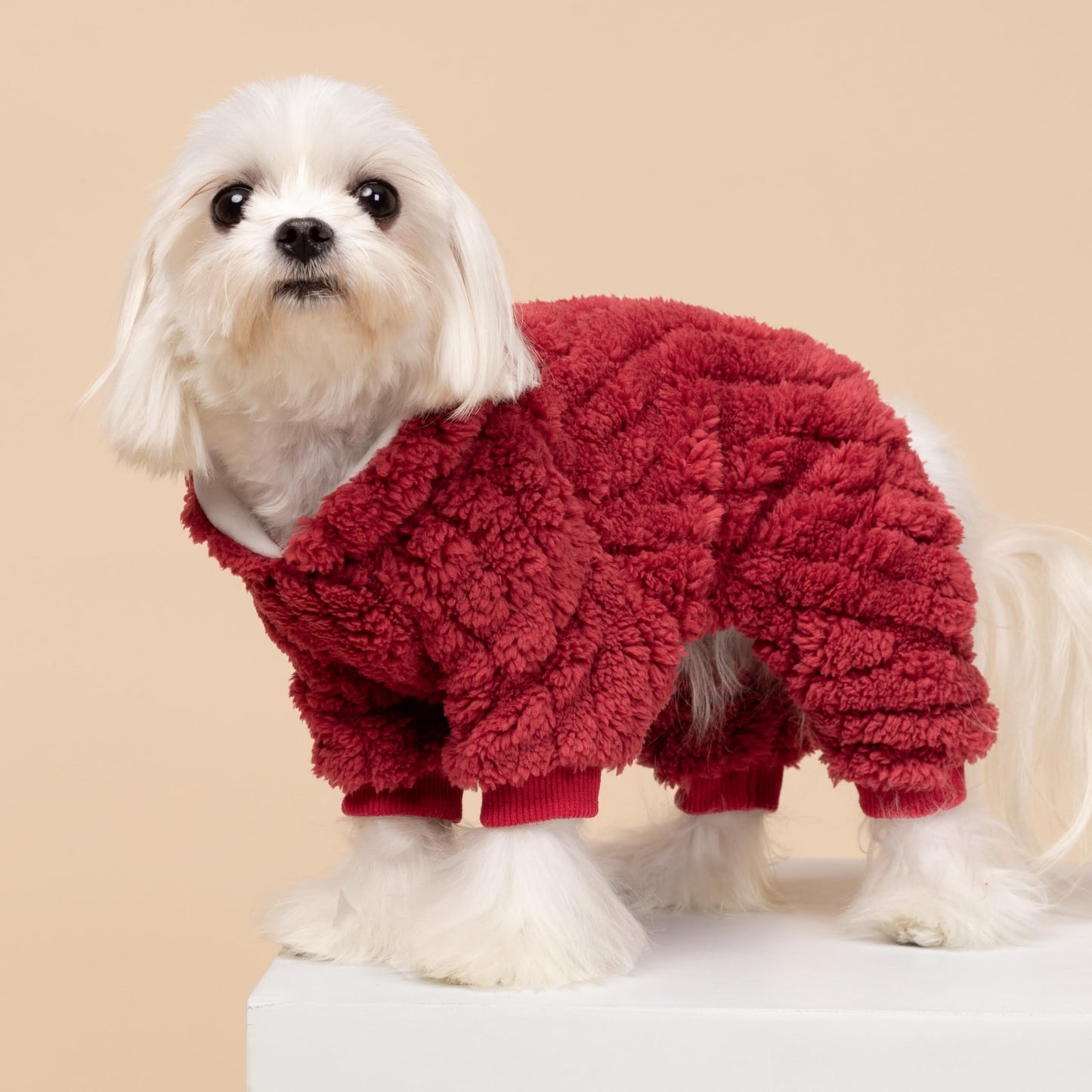 Fitwarm Turtleneck Fleece Dog Sweater Pajamas, Warm Winter Dog Clothes for Small Dogs Boy Girl, Fuzzy Pet Onesie with Feet, Red, XS