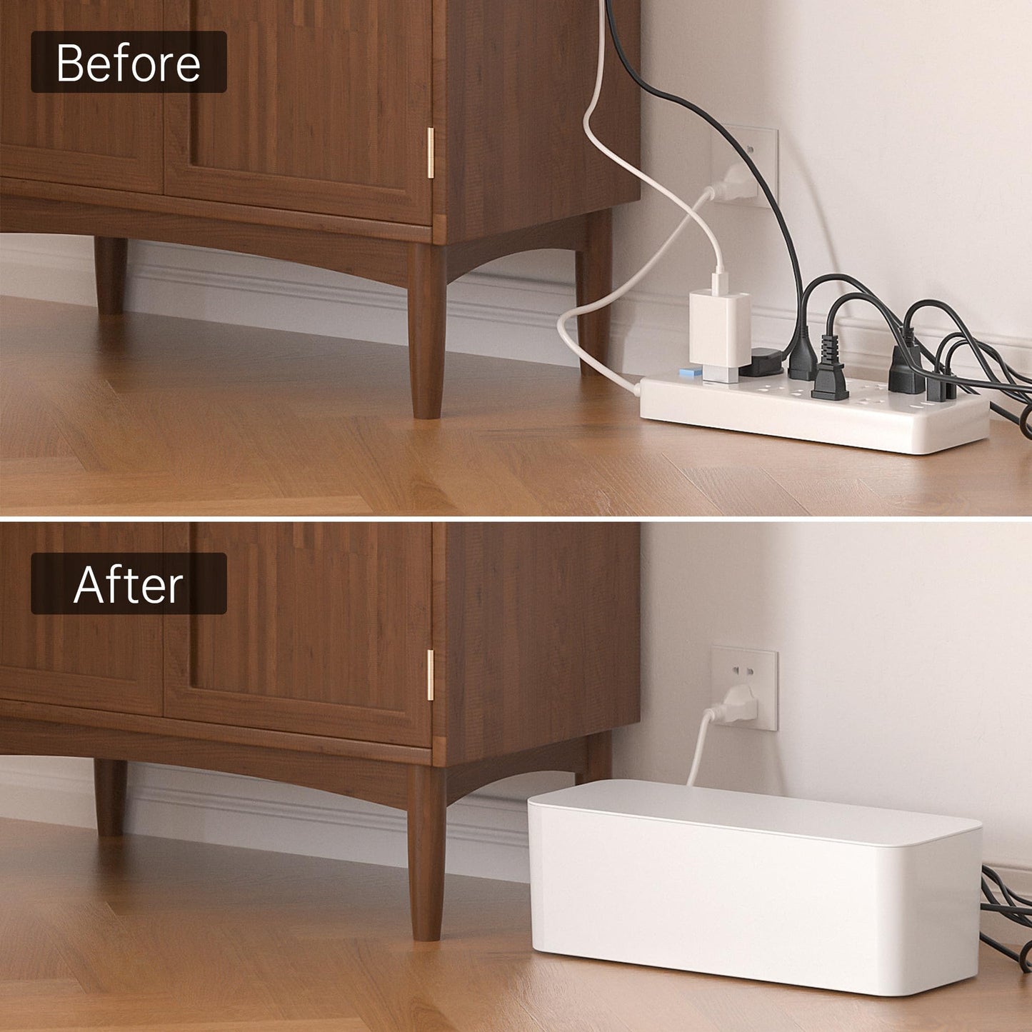 Yecaye Cable Management Box, 2 Pack Cable Organizer Box, Cord Management, Cord Hider to Hide Surge Protector Cover on Desk or Floor, Large, White