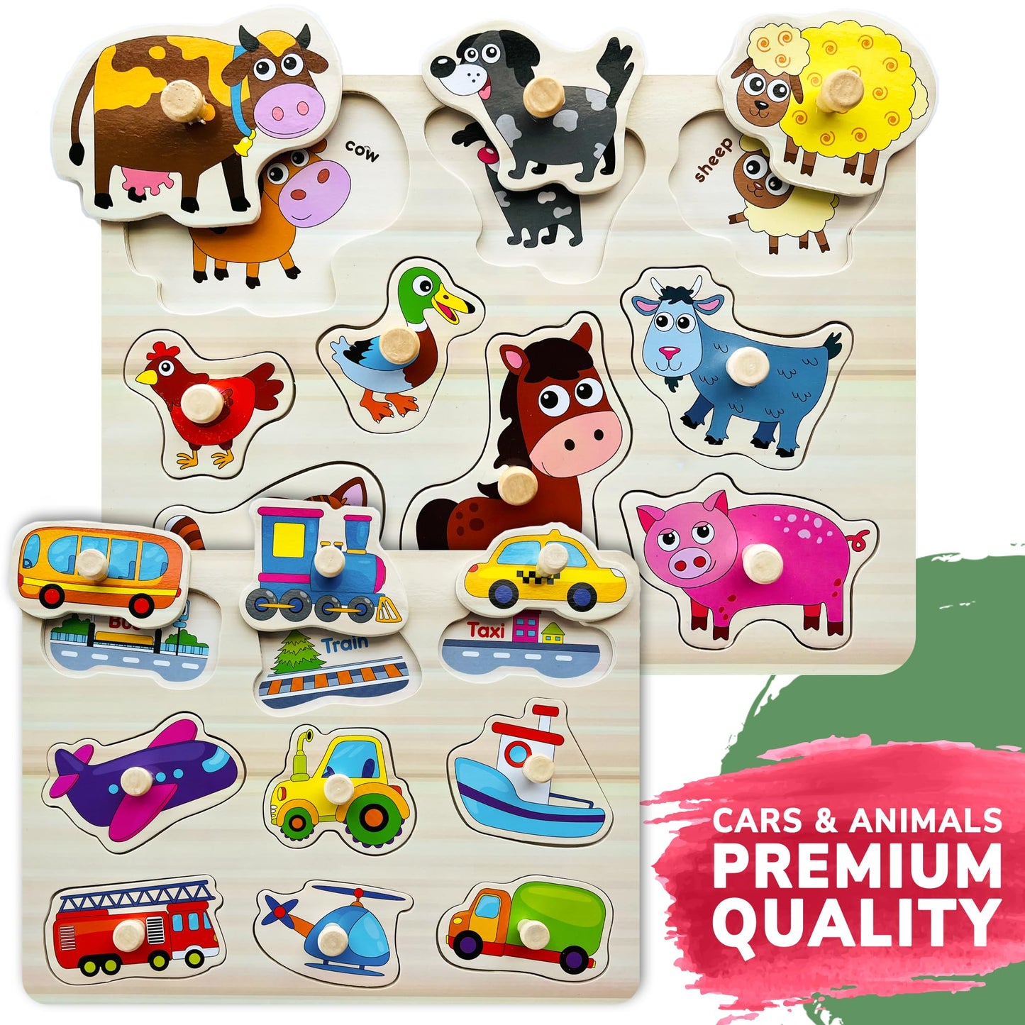 QUOKKA Wooden Puzzles for Toddlers 1-3 - 6 Alphabet Toddler Puzzles 3-5 Years Old - Gift ABC Learning Toys for Boys and Girls - Wood Pegged Games Kids 2-3