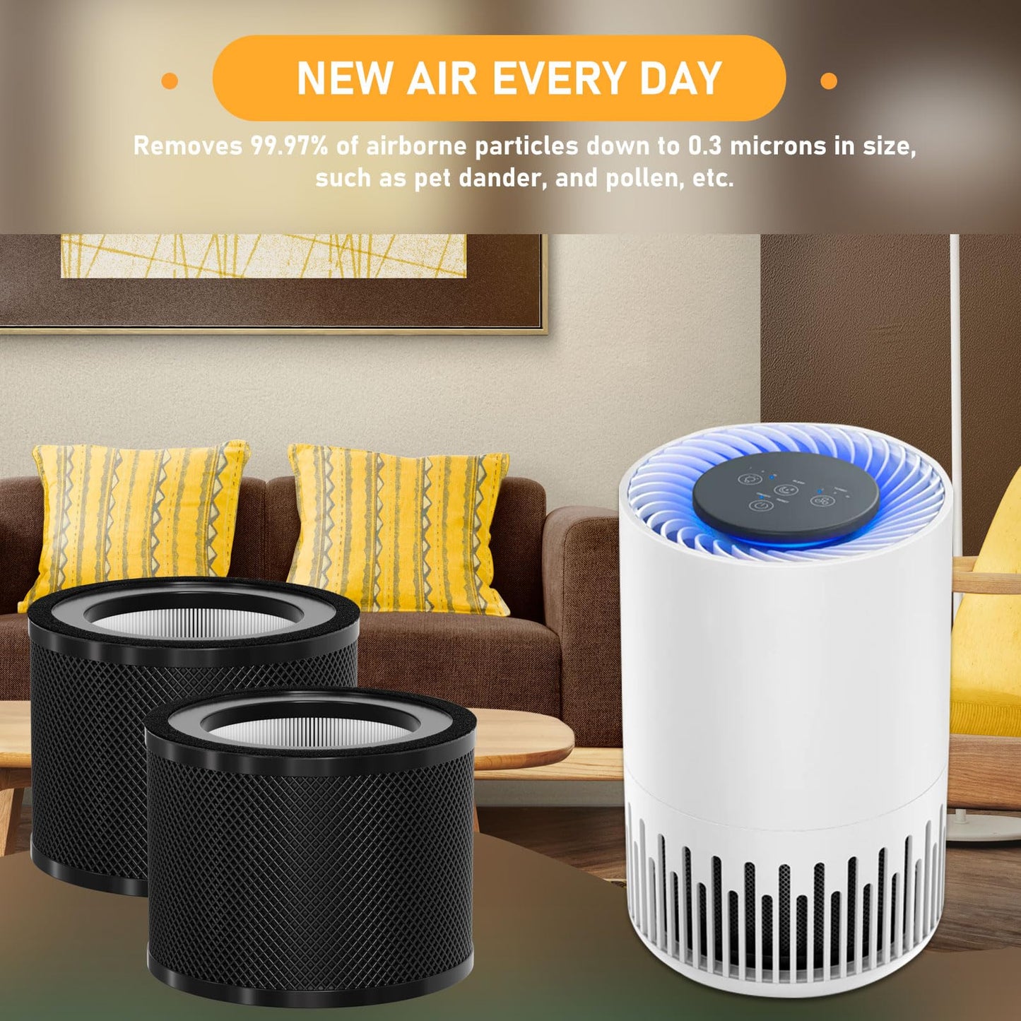 Allisfresh TT-AP001 True HEPA Filter Replacement Compatible with TaoTronics TT-AP001 and VAVA VA-EE014 Air Purifier, True HEPA Filter & Activated Carbon Filter, 2 Pack