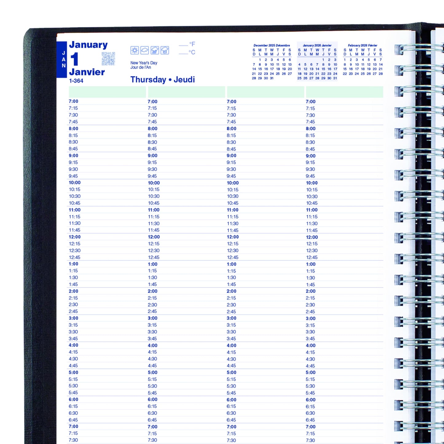 Blueline® 2026 Essential Daily Professional Planner, Four-Person Appointment Book, 12 Months, January to December, Twin-Wire Binding, 11" x 8.5", Black, Bilingual (C960.81BT-26)