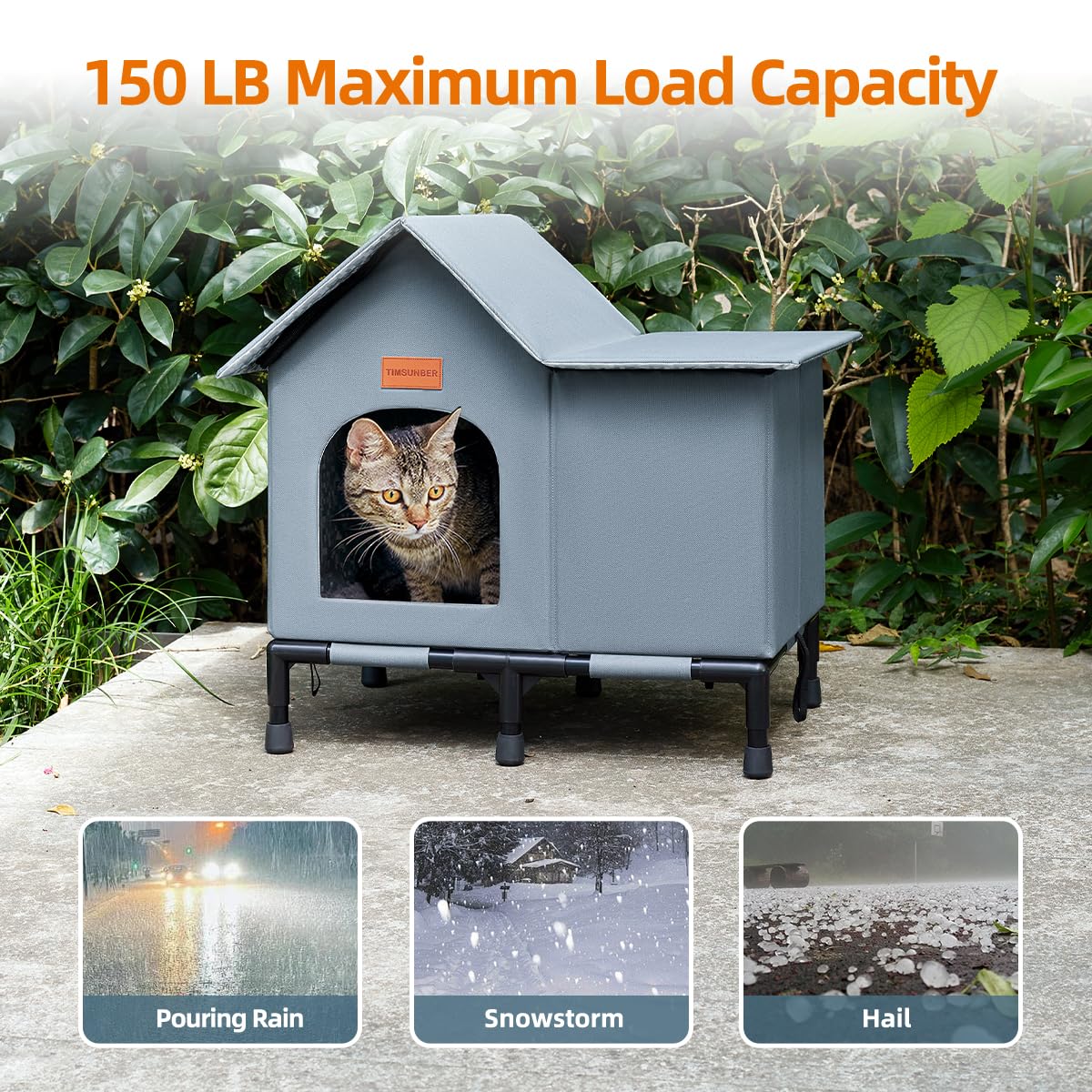 Insulated Cat Shelter Weatherproof Outdoor Cat House with Self-Warming Insulation Raised Bottom and Waterproof Roof for All-Season Protection (Grey, Large)