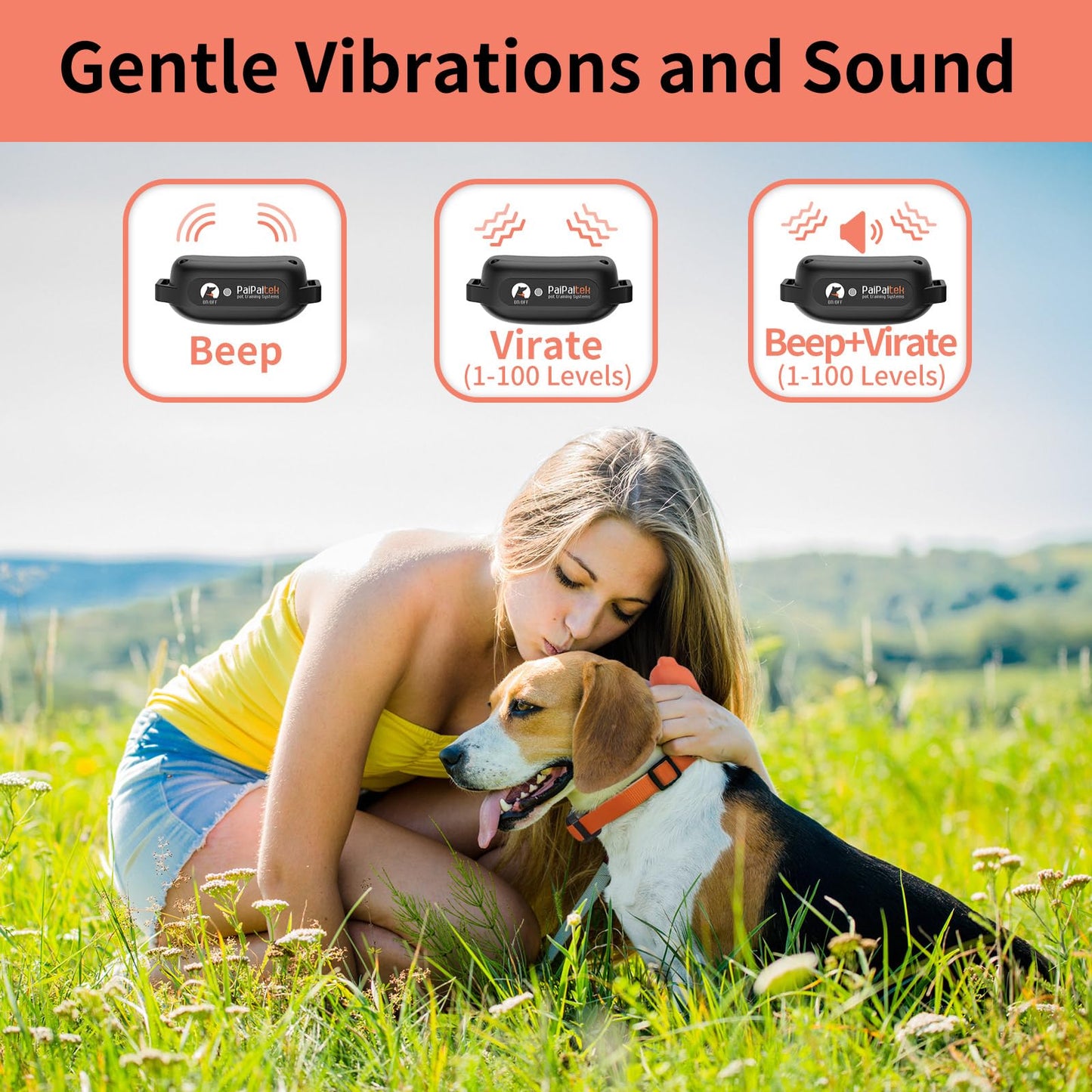 PaiPaitek No Shock Dog Training Collar for 2 Dogs – 3300ft Remote, Waterproof Vibration Collar for 2 Dogs, Humane Vibration & Beep, 5-120 lbs