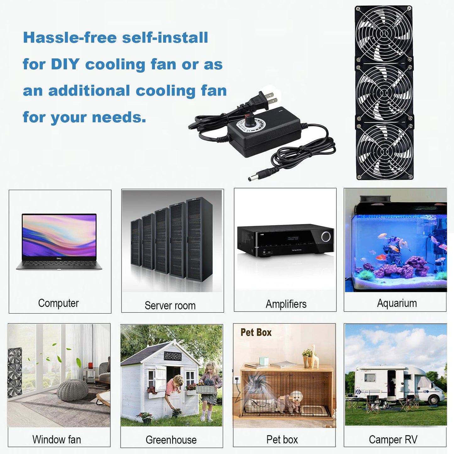 LUCKTE Upgrade Axial Fan 3 Big Airflow120mm Fans DC 12V Powered Fan with AC 110V - 240V Speed Control, Cabinet Chassis Cooling Fan, Server Workstation Cooling Fan (3-Fans)