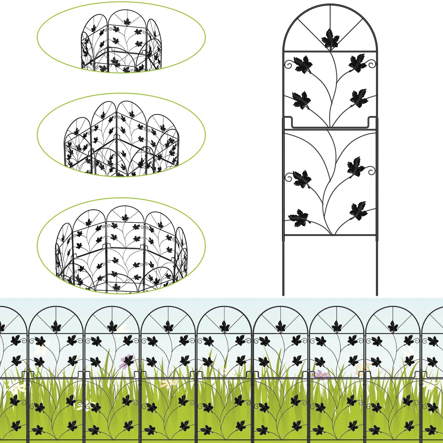 15 Pack Animal Barrier Fence, Total 38in (H) x16ft (L) Metal Rustproof Fence Panels, Decorative Dog Fence No Dig Fencing for Garden, Patio, Yard, Outdoor, Black