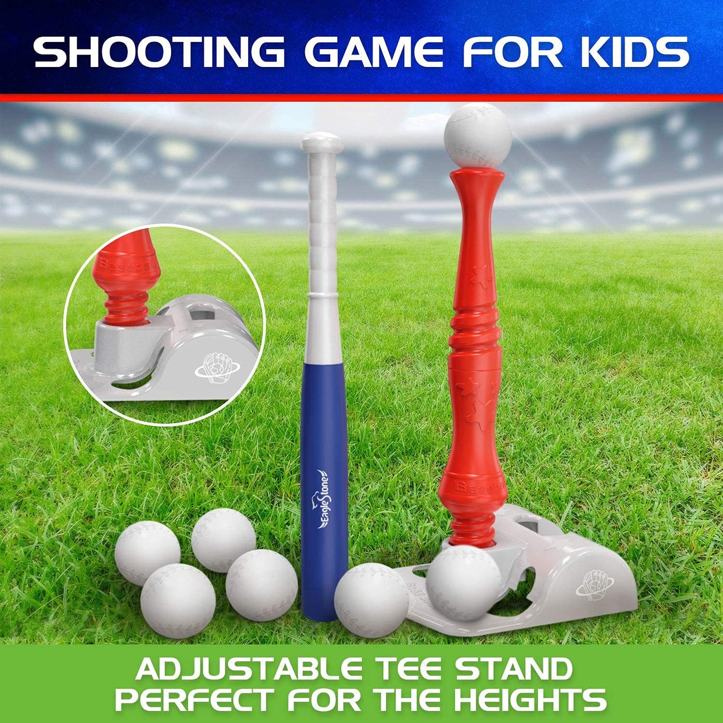 Eagle Stone T-Ball Set for Toddlers, Kids Baseball Tee Game Includes 6 Balls - Adjustable T Height, Fun t Ball Set Adapts with Your Child's Growth Sports, Improves Batting Skills for Boys &Girls