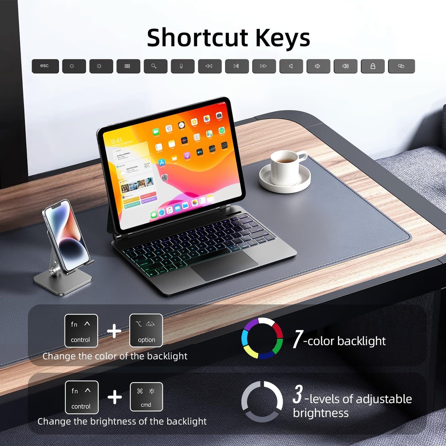 for iPad Pro 13 inch case 2024 with Keyboard M4,Magnetic Attach,Multi-Gesture Trackpad,7-Color Backlit,Shortcut Keys,Auto Sleep/Awake,Magic Keyboard for iPad Pro 13-inch M4 2024,Black