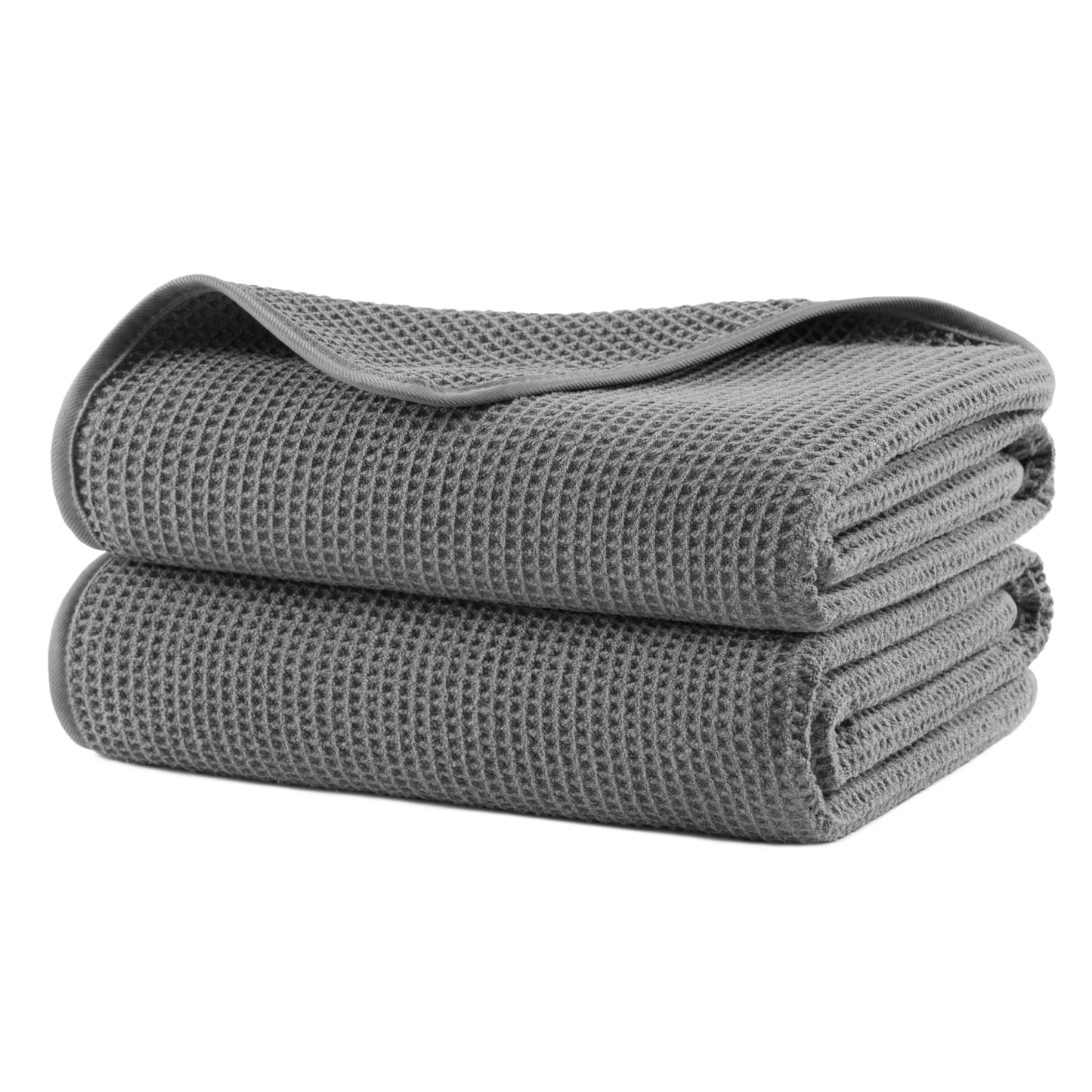 POLYTE 380 GSM Microfiber Oversize Quick Dry Lint Free Bath Towel, 60 x 30 in, Set of 2 (Waffle Weave)