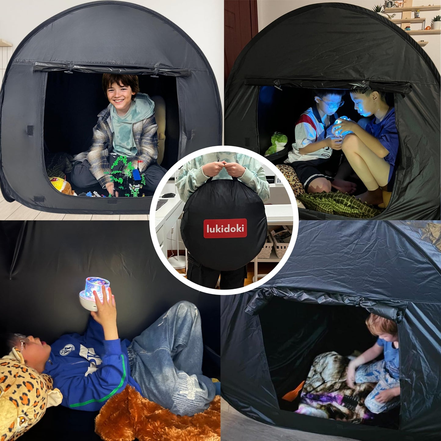 lukidoki Sensory Tent for Kids with Autism - Sensory Calm Corner Helps ADHD, SPD Children Relax, Reduce Anxiety - Portable Pop-up Blackout Hideout Play Tent Toys Add Windows