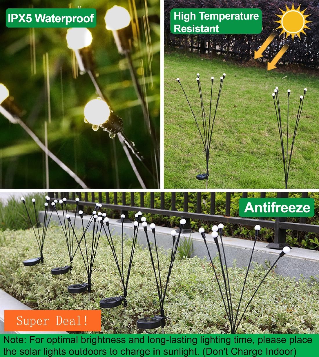 SIOTMERA 4Count Solar Lights Outdoor Waterproof IPX5, Solar Garden Lights, Wind Swaying Firefly Lights, Christmas Lights Outdoor, for Yard Lawn Pathway Decoration Lighting, 6LED WarmYellow