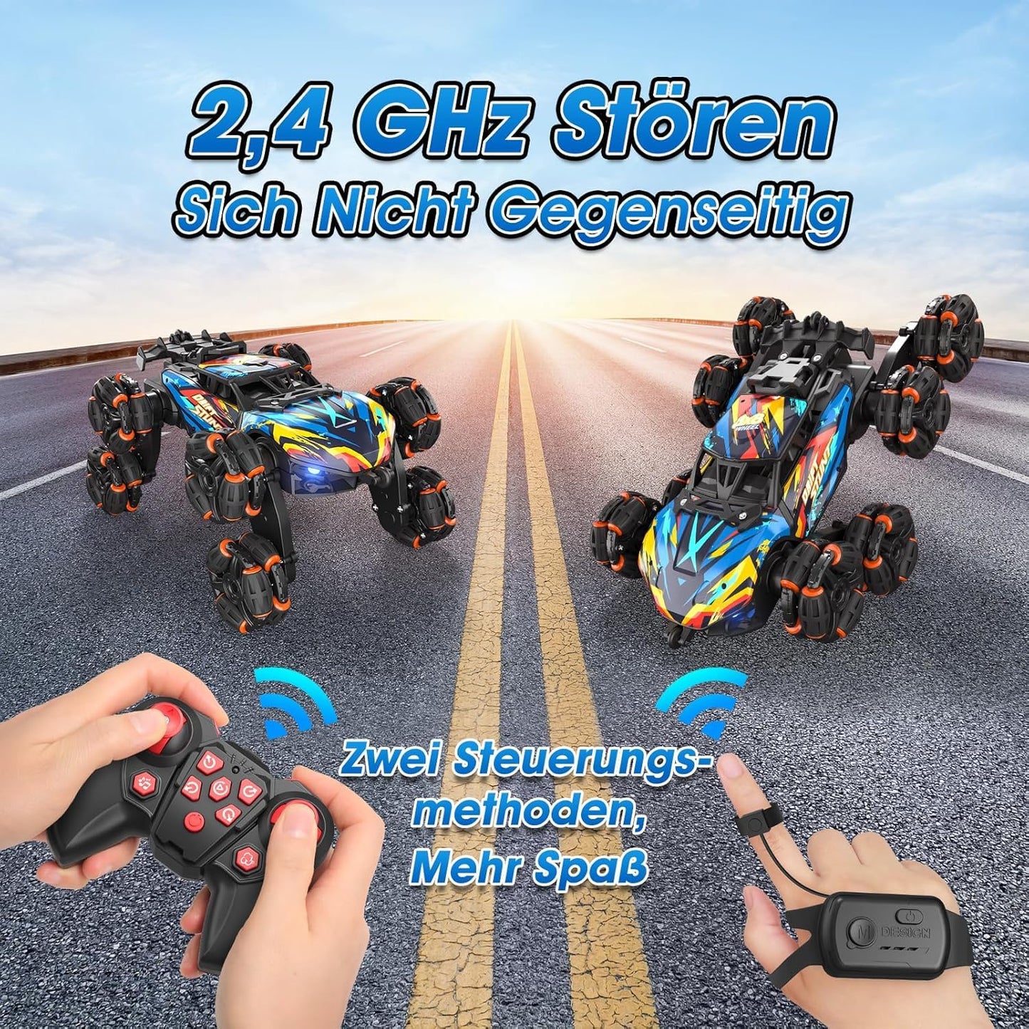 8WD Gesture Sensing Road Stunt Car, Remote Control Cars with LED Light, Music and Spray, Drift RC Car Toys Gifts for 6-12 Years Old Boys Girls