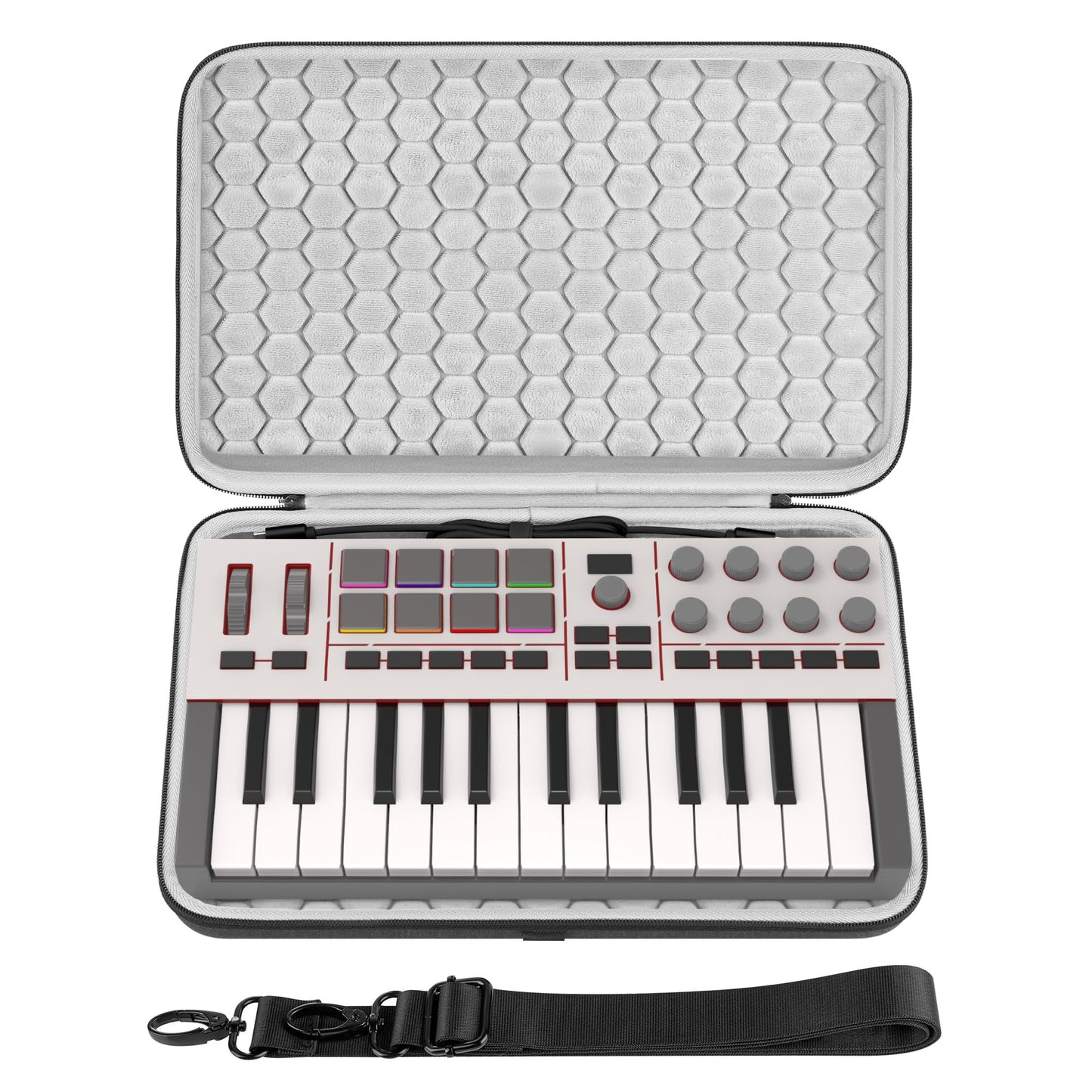 Geekria Audio Interface Carrying Case, Compatible with Akai Professional MPK Mini IV, EVA Hard Shell Portable Travel Bag (Dark Gray)