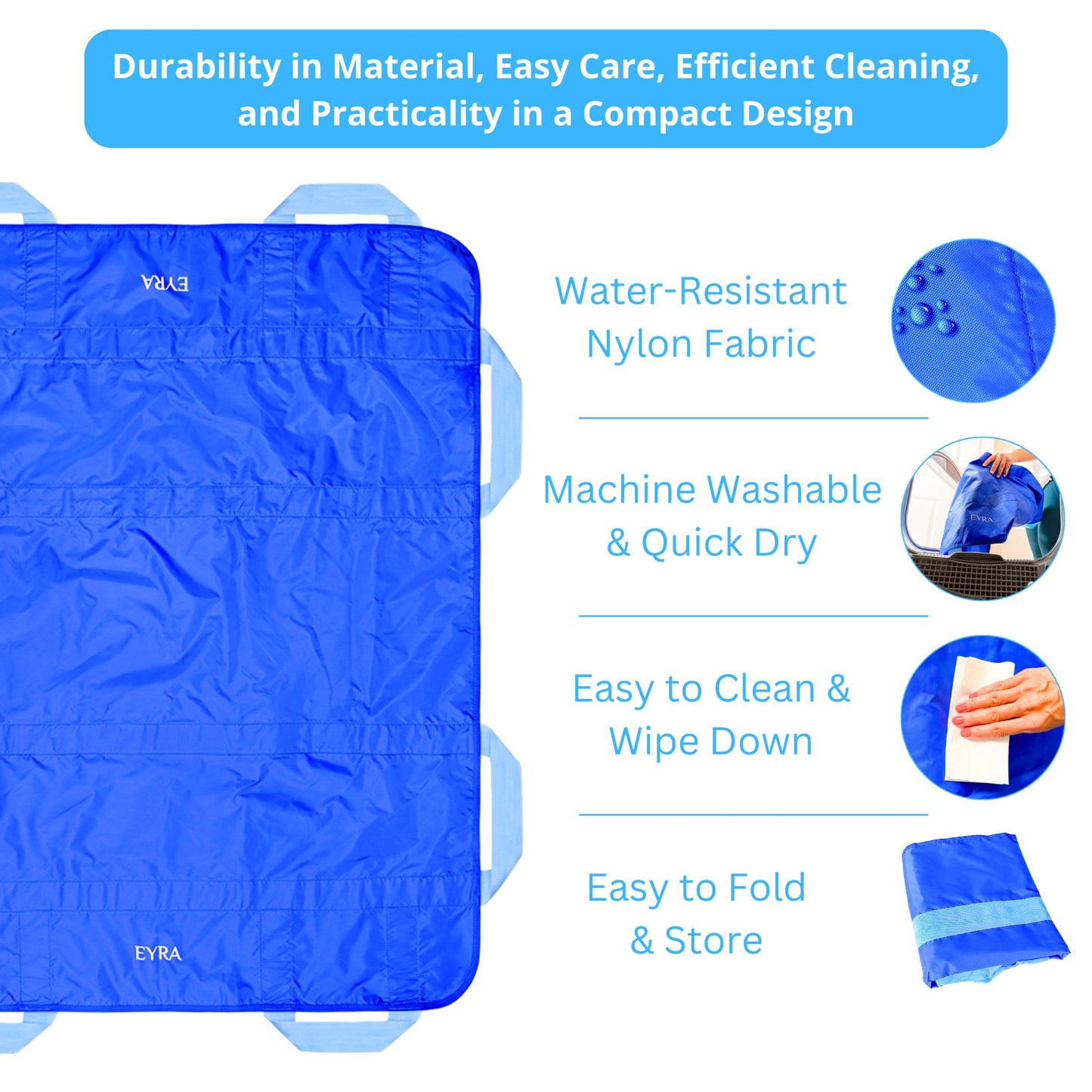 EYRA 2 Pack Positioning Bed Pad with Handles - 48"x40” (122cm x 102cm ) Reusable & Washable Bed Positioning Pad - Multipurpose Patient Transfer Pad for Turning, Lifting & Repositioning - Patient Aid Positioning Bed Pad