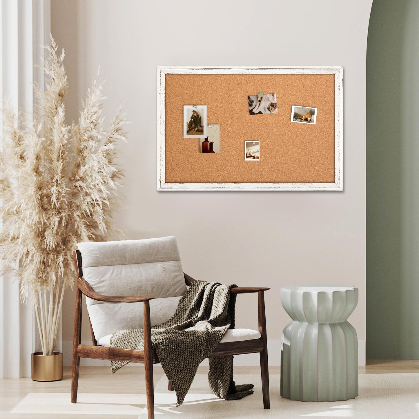 QUEENLINK Cork Bulletin Board, 36" x 24" Corkboard with Natural Wood Frame, Vision Board and Decorative Hanging Pin Board