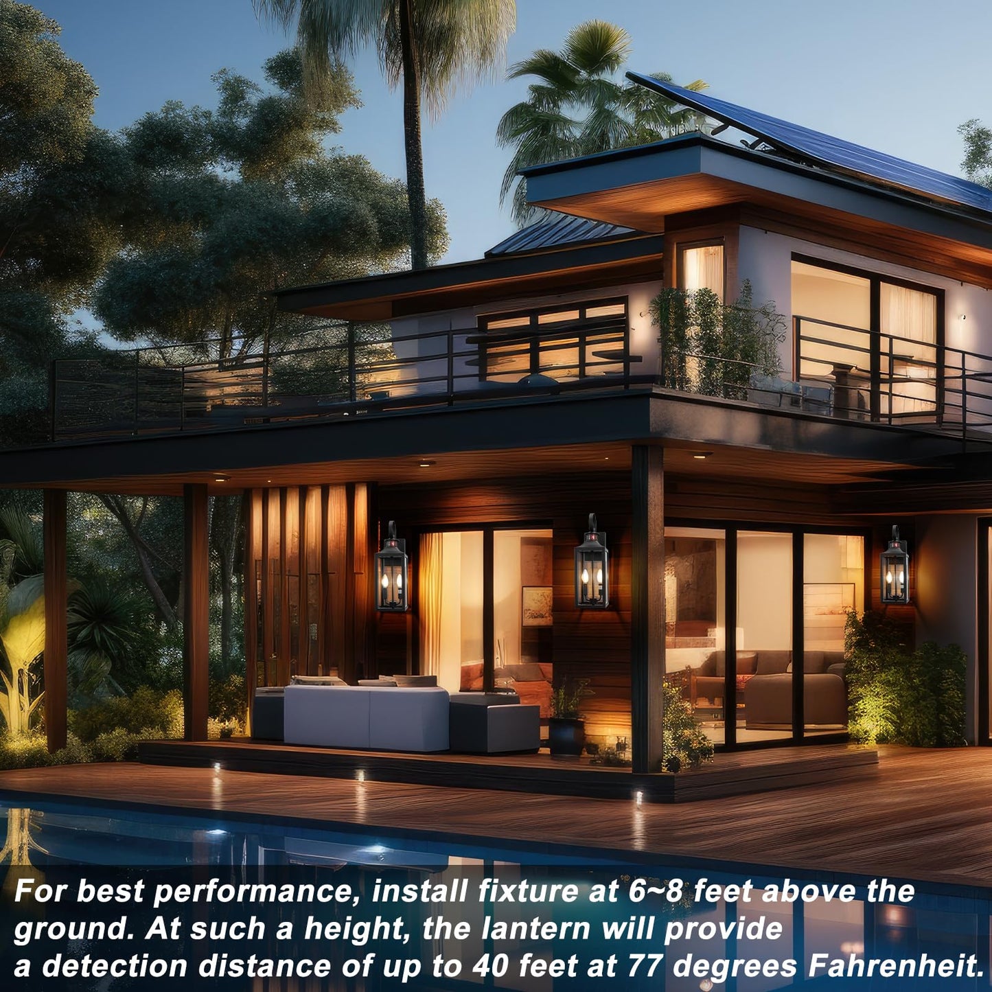 20" Black Motion Sensor Outdoor Light, Large Dusk to Dawn Outdoor Lighting Fixture, Farmhouse Wall Mounted Porch Lamp, Waterproof Sconce Light for Outside Patio, 3 Modes/2-Light/1-Pack