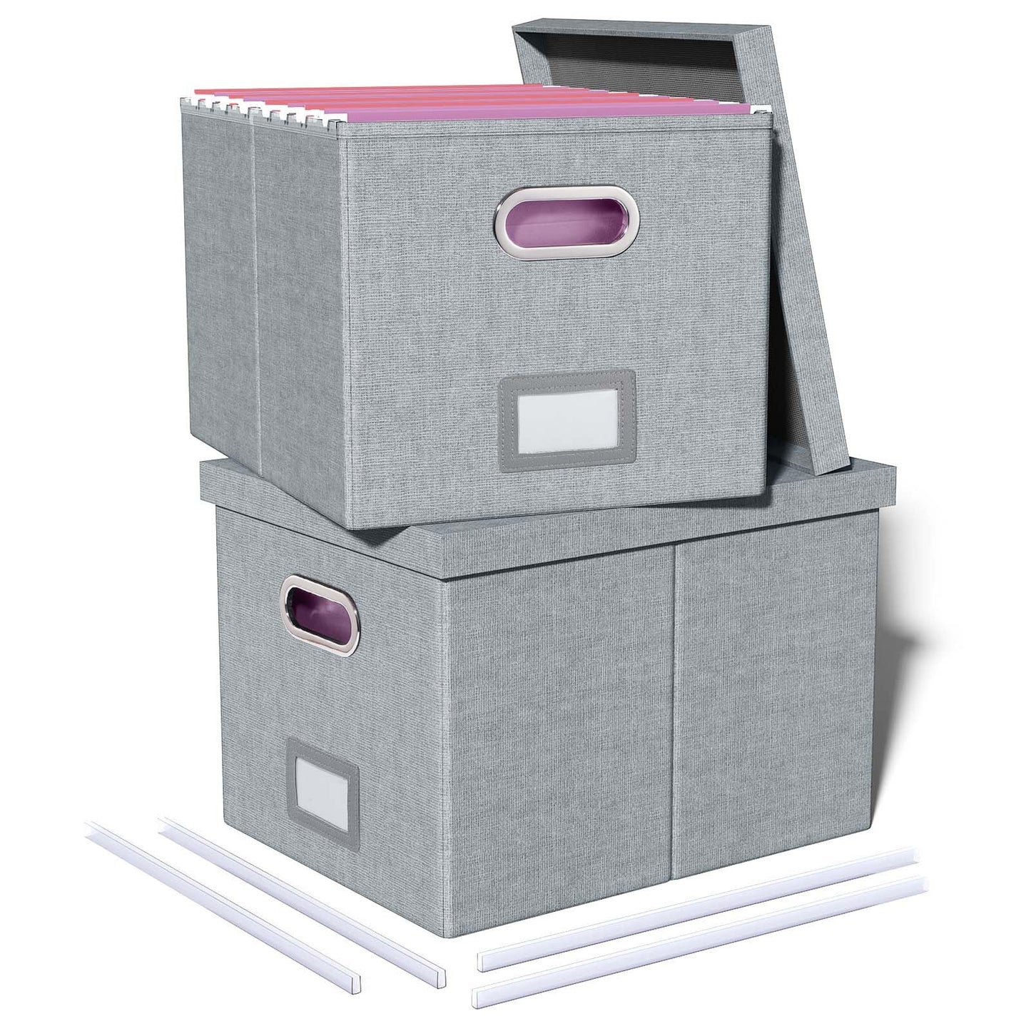 Oterri File Boxes with Lids 2 Pack, Letter Legal Size Filing Boxes, File Organizer Storage Cabinet for Hanging File Folders, Bankers Boxes for Home Office School (2 Packs, Gray)