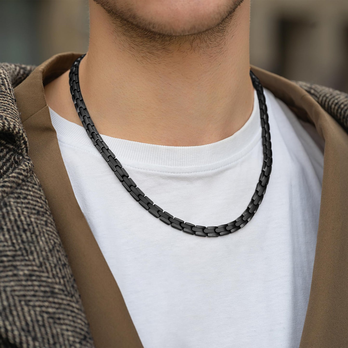 MagnetRX® Titanium Magnetic Necklace – Ultra Strength Magnetic Necklaces for Men & Women – Effective Titanium Necklace with 62 Magnets (Black, 55 cm)