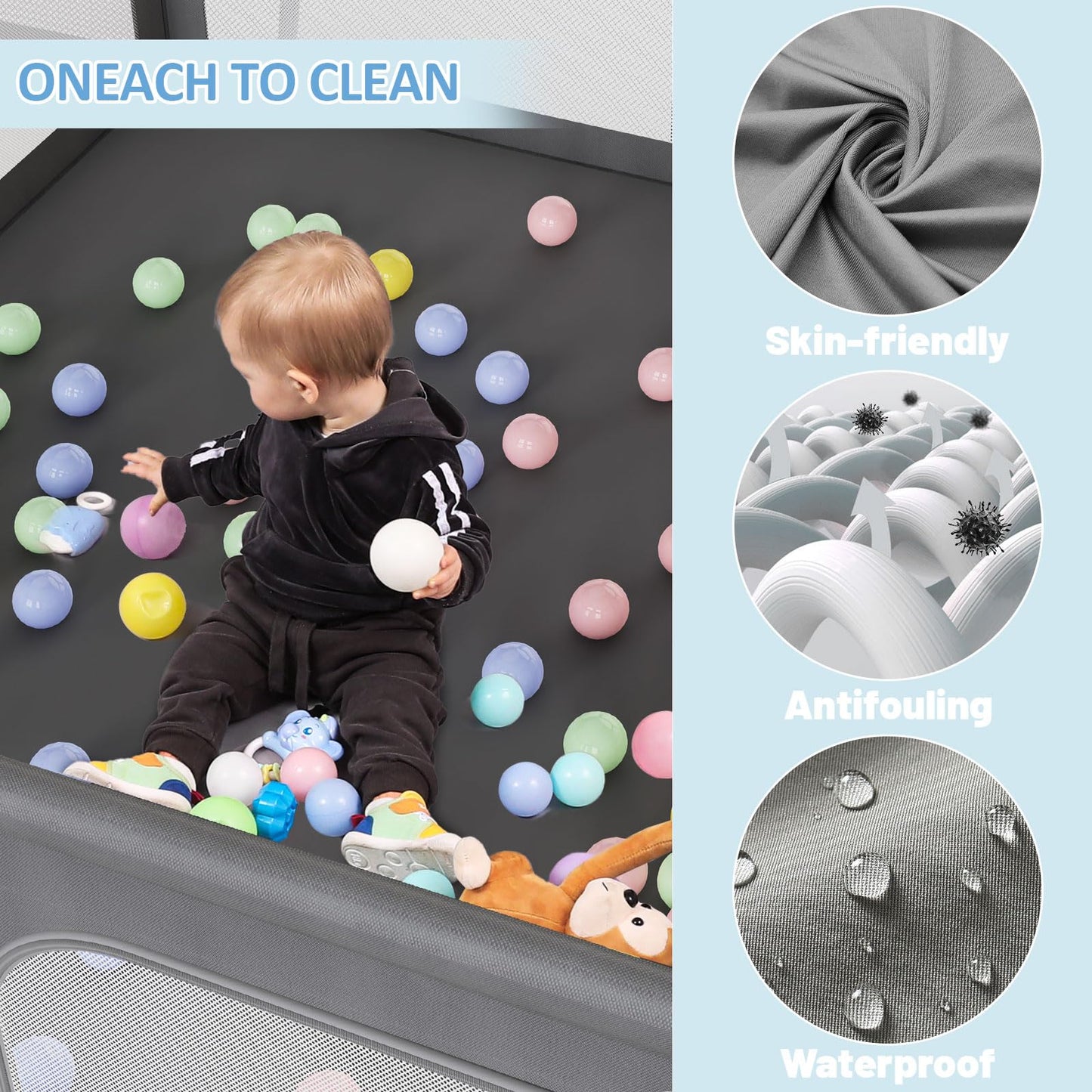 Palopalo Baby Playpen, 50''x50'' Small Playard for Babies and Toddlers, Baby Activity Center with 8 Suction Cup Bases, Infants Play Pen with Gate and Soft Breathable Mesh, Ideal for First-time Mom
