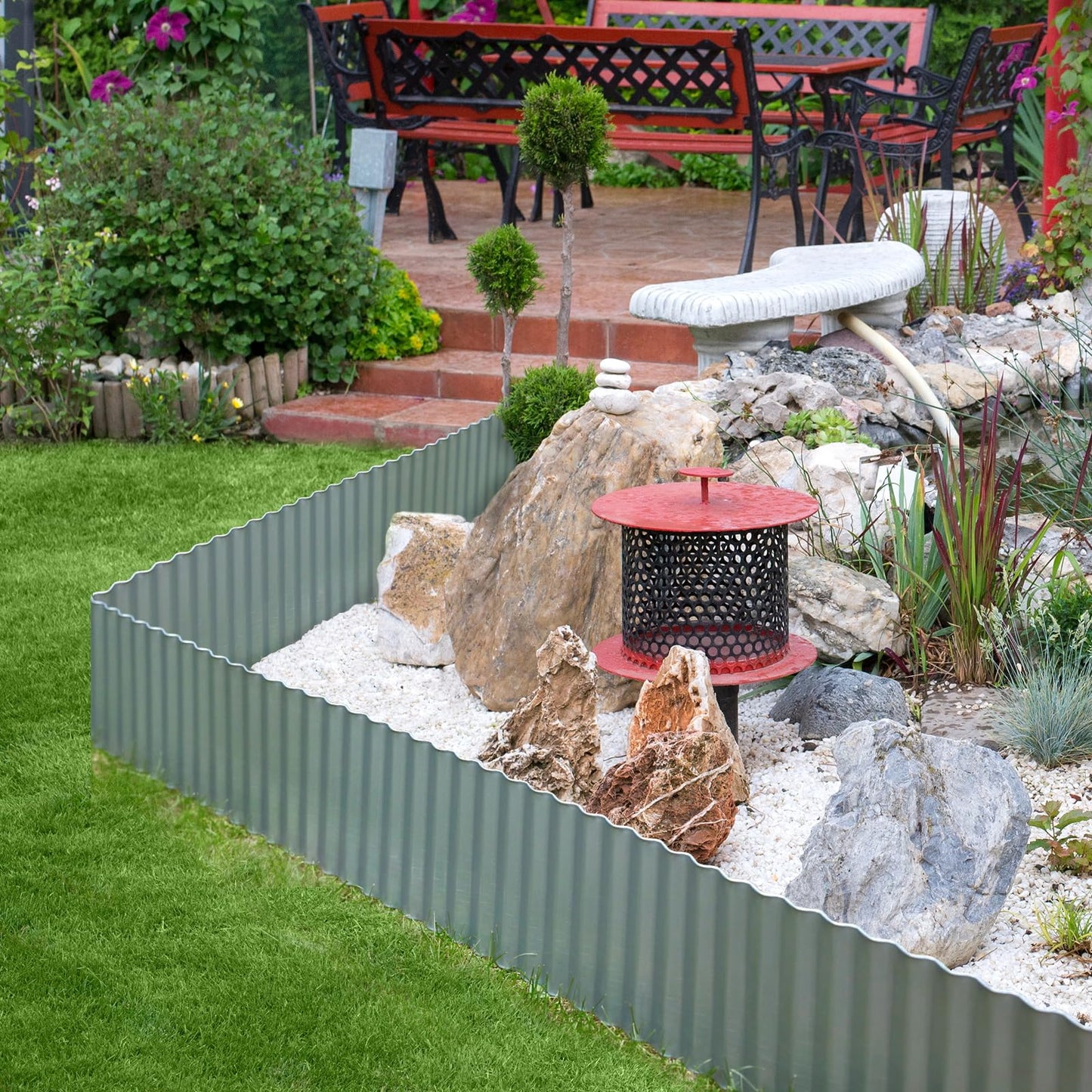 Worth Wide Wavy Galvanized Steel Landscape Edging 10" x 20ft Flexible Sturdy Metal Lawn Garden Edging Long Strips for Raised Bed Tree Borders Silver