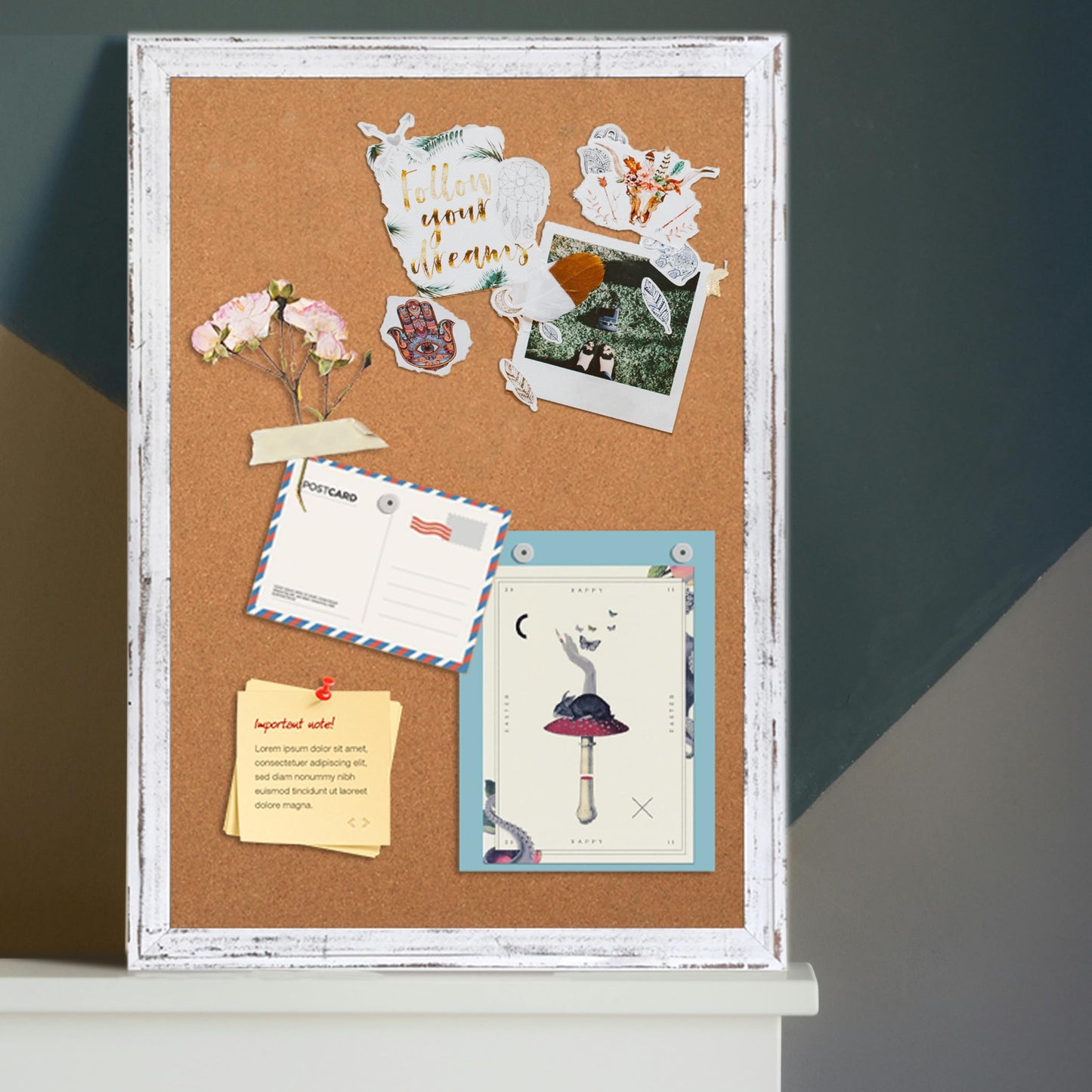 QUEENLINK Cork Bulletin Board, 36" x 24" Corkboard with Natural Wood Frame, Vision Board and Decorative Hanging Pin Board