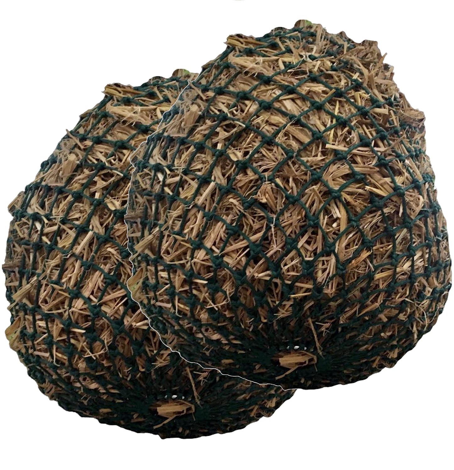 Majestic Ally 2 Pcs 1.25”x1.25” Holes Ultra Slow Feed 40” Very Sturdy Hay Net with Bottom Ring for Goat, Sheep and Livestock Simulatr grazing, Reduces Waste (Hunter Green)
