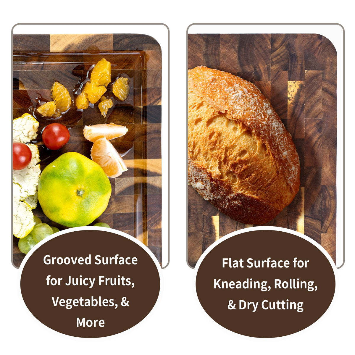 Utoplike Acacia Cutting Board 17" x 12", Wood End Grain Chopping Board with Single-Side Juice Groove and Handles, Reversible Butcher Block for Meat, Vegetables, 1.4" Th