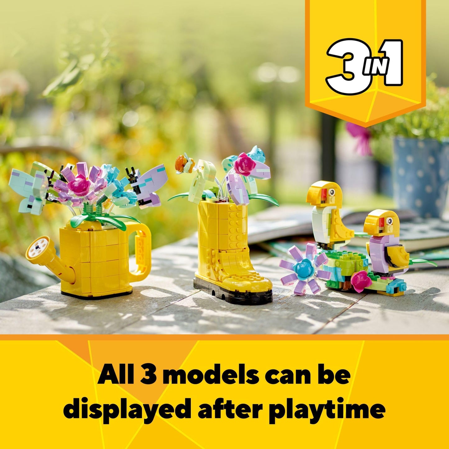 LEGO Creator 3 in 1 Flowers in Watering Can Building Toy Set - Fun, Creative Activity for Kids, Girls and Boys, Ages 8+ - Building Options for Rain Boots or Birds - Cute Birthday Gift Idea - 31149